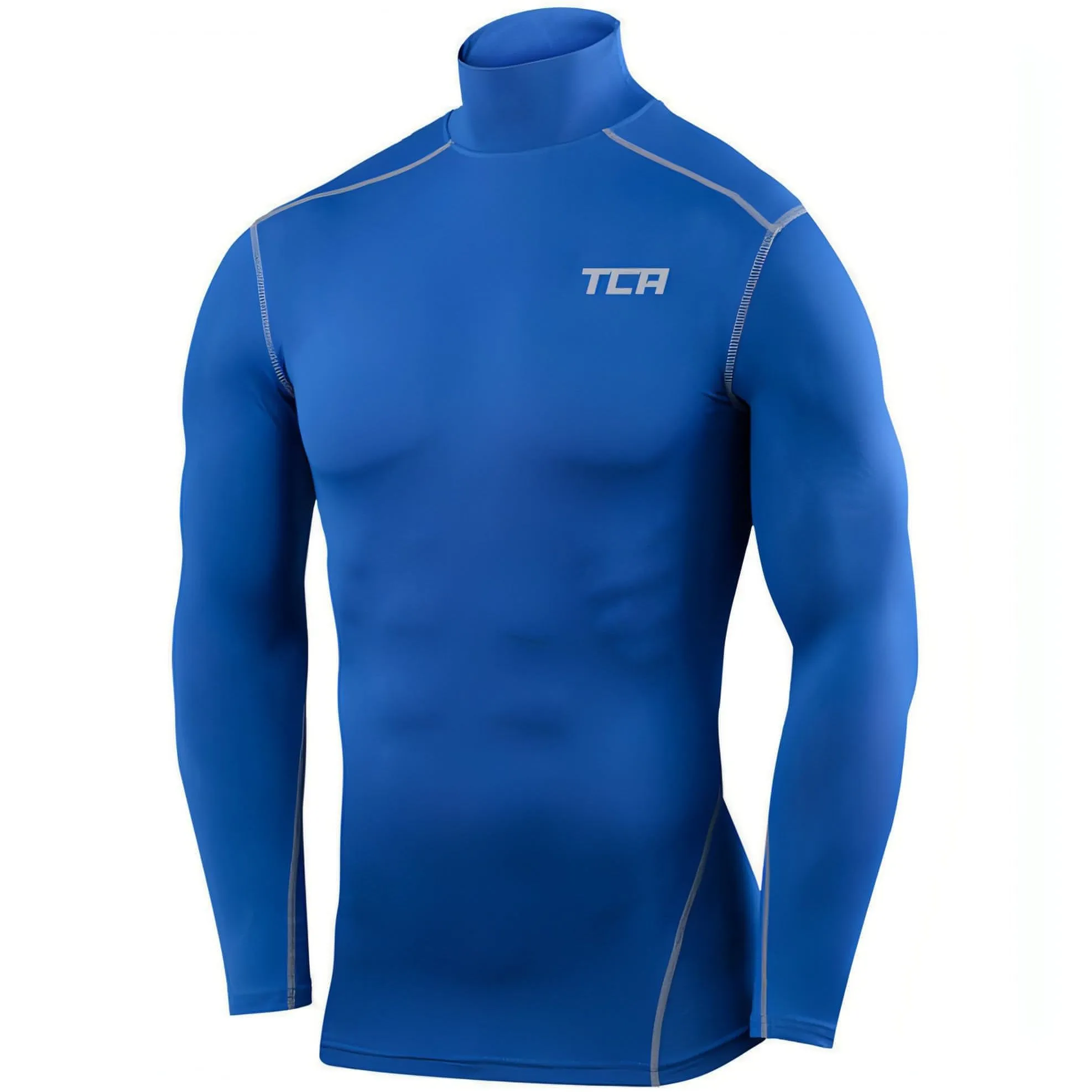 TCA Pro Performance Long Sleeve Mock Mens Compression Top - Blue Chilly Layer