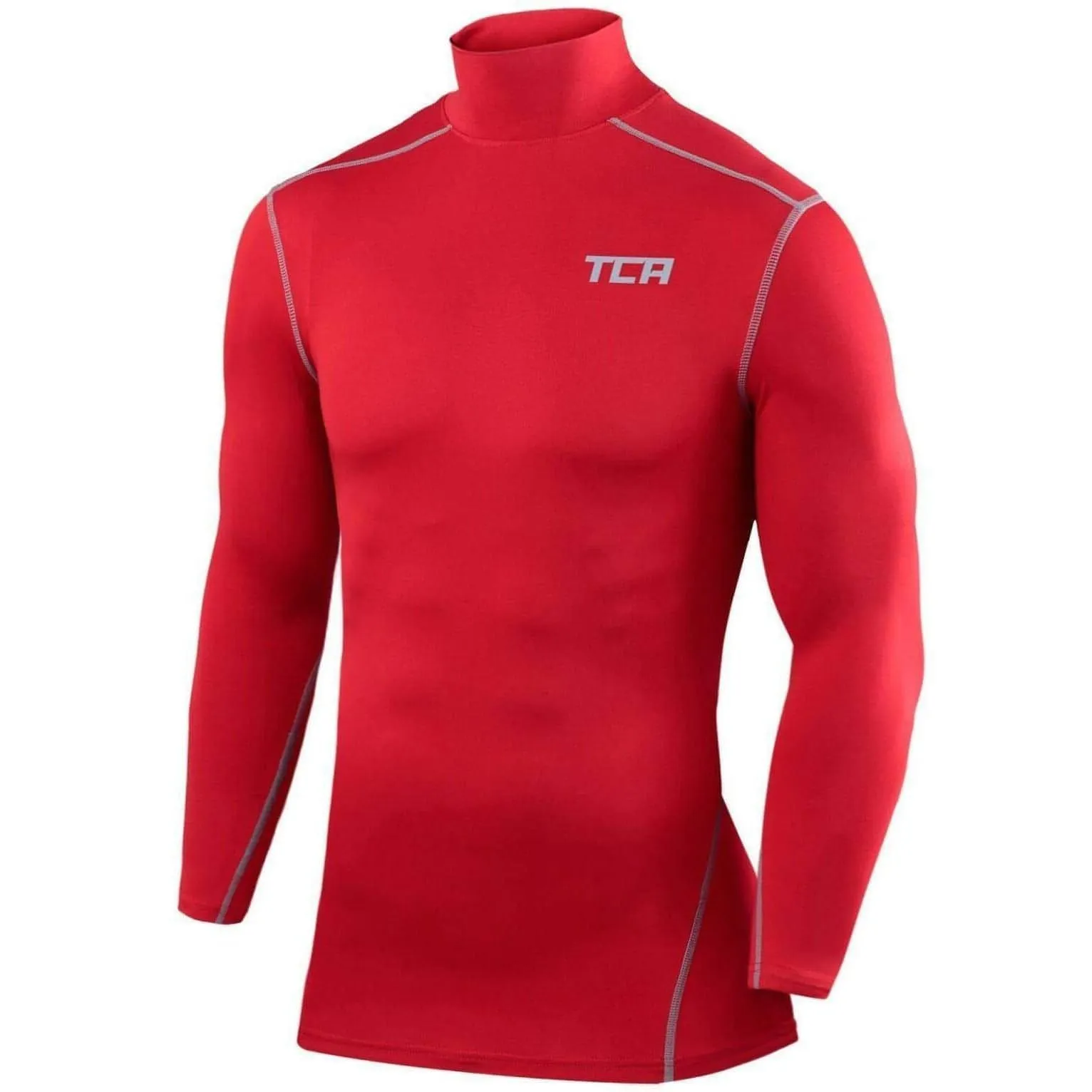 Anti Static Fabric TCA Pro Performance Long Sleeve Mock Mens Compression Top - Red