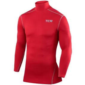 TCA Pro Performance Long Sleeve Mock Mens Compression Top - Red Casual Fashion Quick Dry Technology