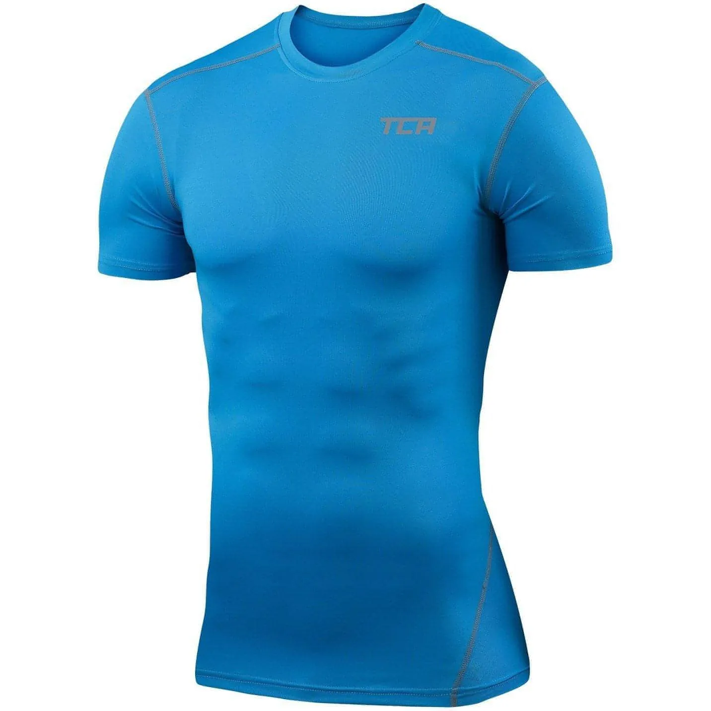 TCA Pro Performance Short Sleeve Mens Compression Top - Sky Ergonomic Cut