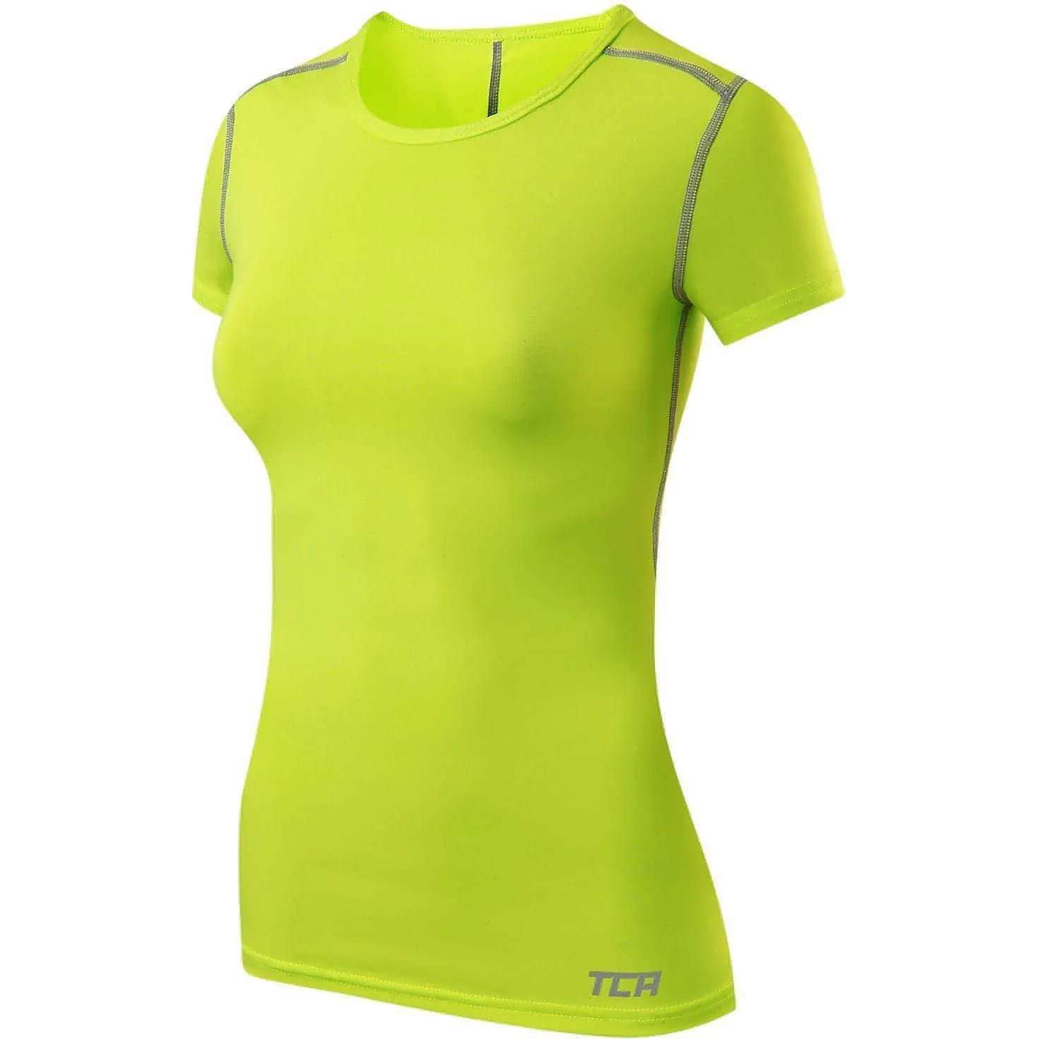 TCA Pro Performance Womens Short Sleeve Baselayer Running Top - Green Stone Wash Process Taped Neckline