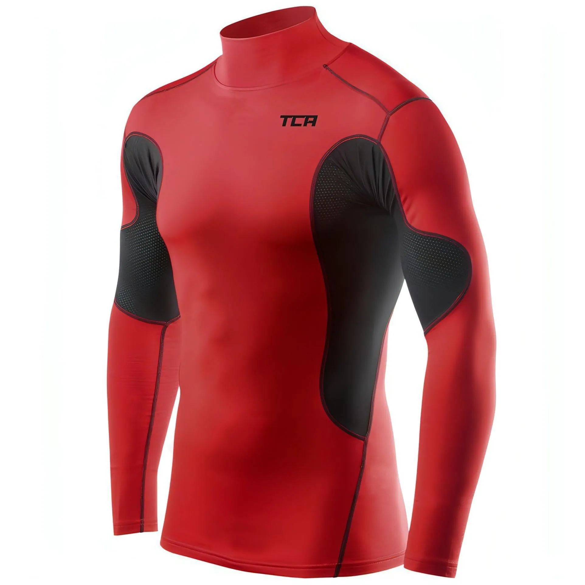 TCA SuperThermal Long Sleeve Mock Mens Compression Top - Red Cozy Layers
