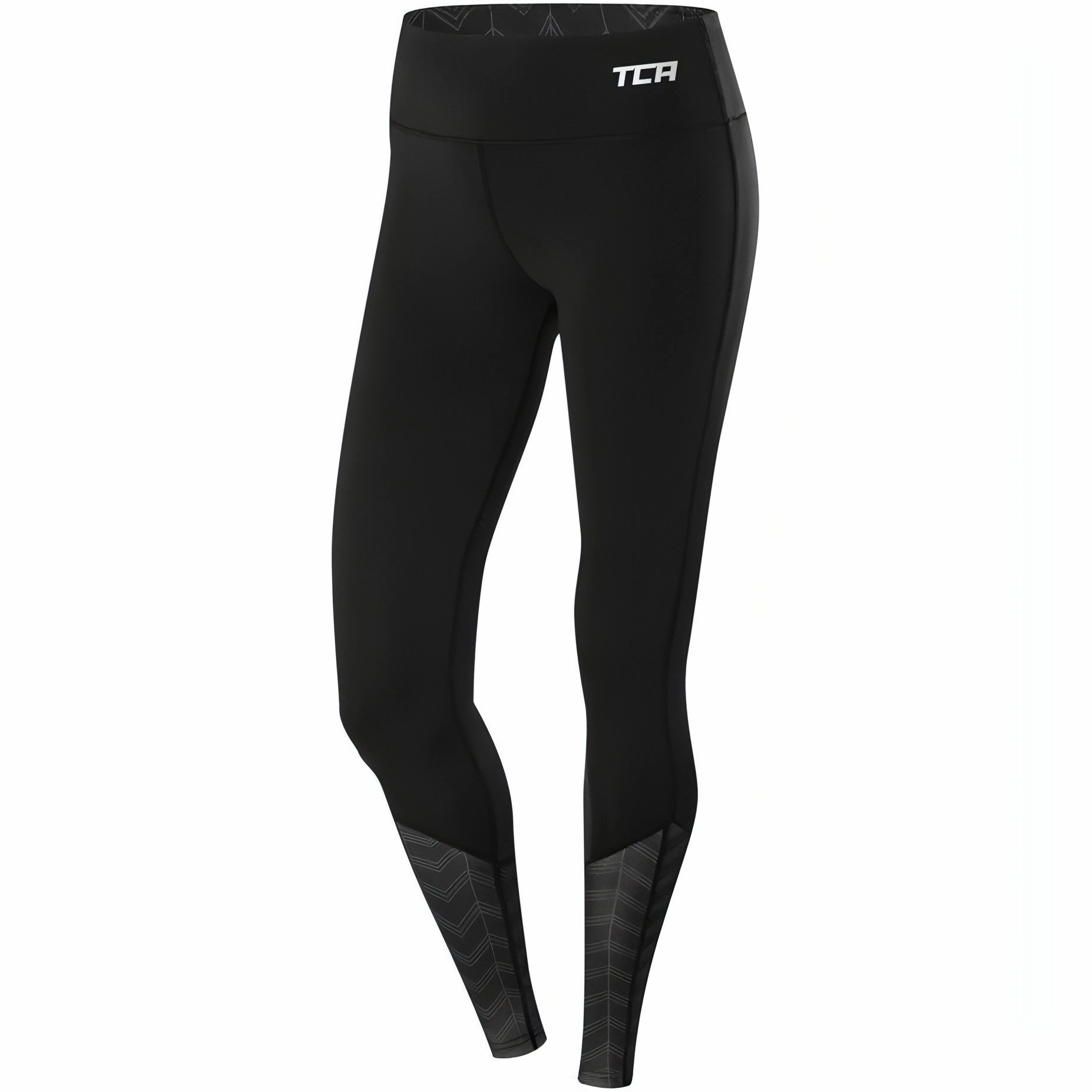 Flexible Waist TCA Impulse Printed Womens Long Running Tights - Black