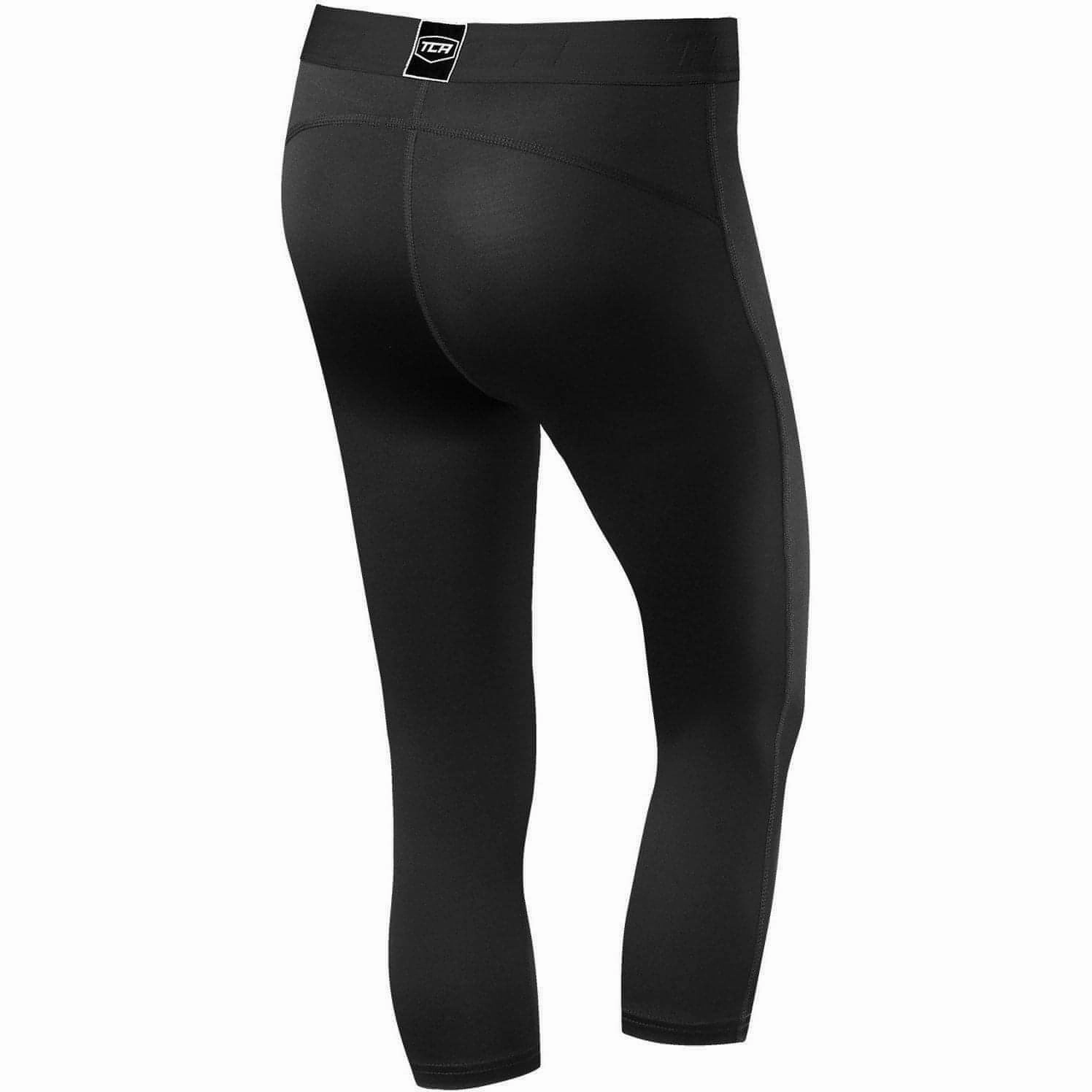TCA Pro Performance Endurance Womens 3/4 Capri Running Tights - Black Breathable Mesh Panels