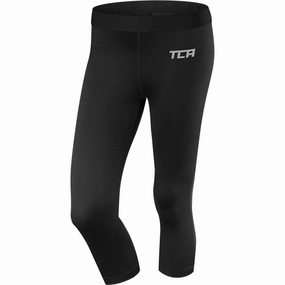TCA Pro Performance Endurance Womens 3/4 Capri Running Tights - Black Breathable Weave