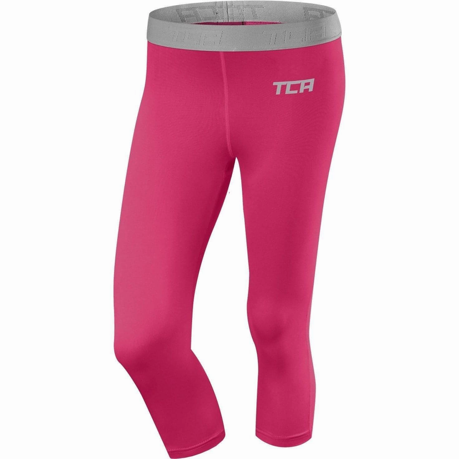 Postpartum Fit Gym Workout Smart Comfort TCA Pro Performance Endurance Womens 3/4 Capri Running Tights - Pink