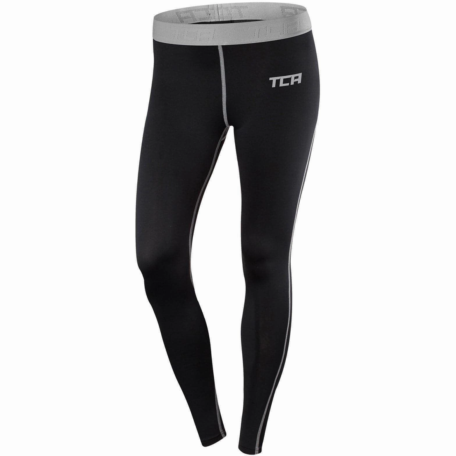 TCA Pro Performance Endurance Womens Long Running Tights - Black Recycled Polyester Blend Non See Camping Gear