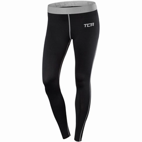 TCA Pro Performance Endurance Womens Long Running Tights - Black Recycled Polyester Blend Non See Camping Gear