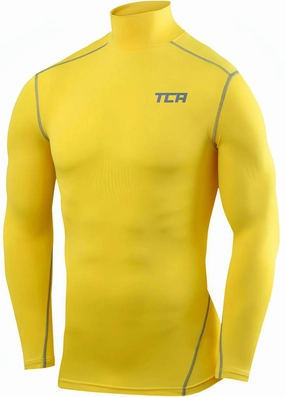 TCA Pro Performance Long Sleeve Mock Junior Compression Top - Yellow DualLayerVentilation adhesive