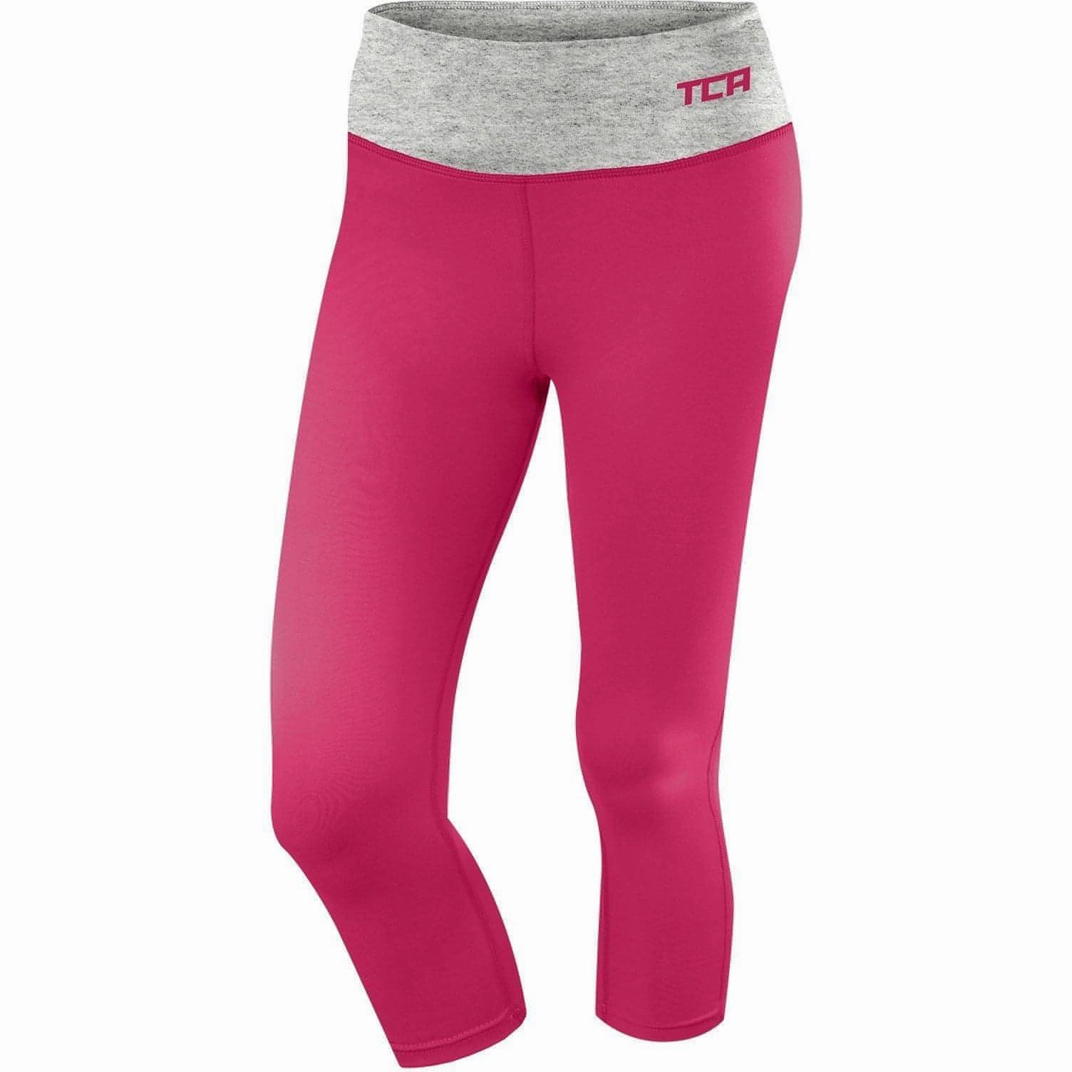 TCA Pro Performance Supreme Womens 3/4 Capri Running Tights - Pink Squat Proof Morning Stretch