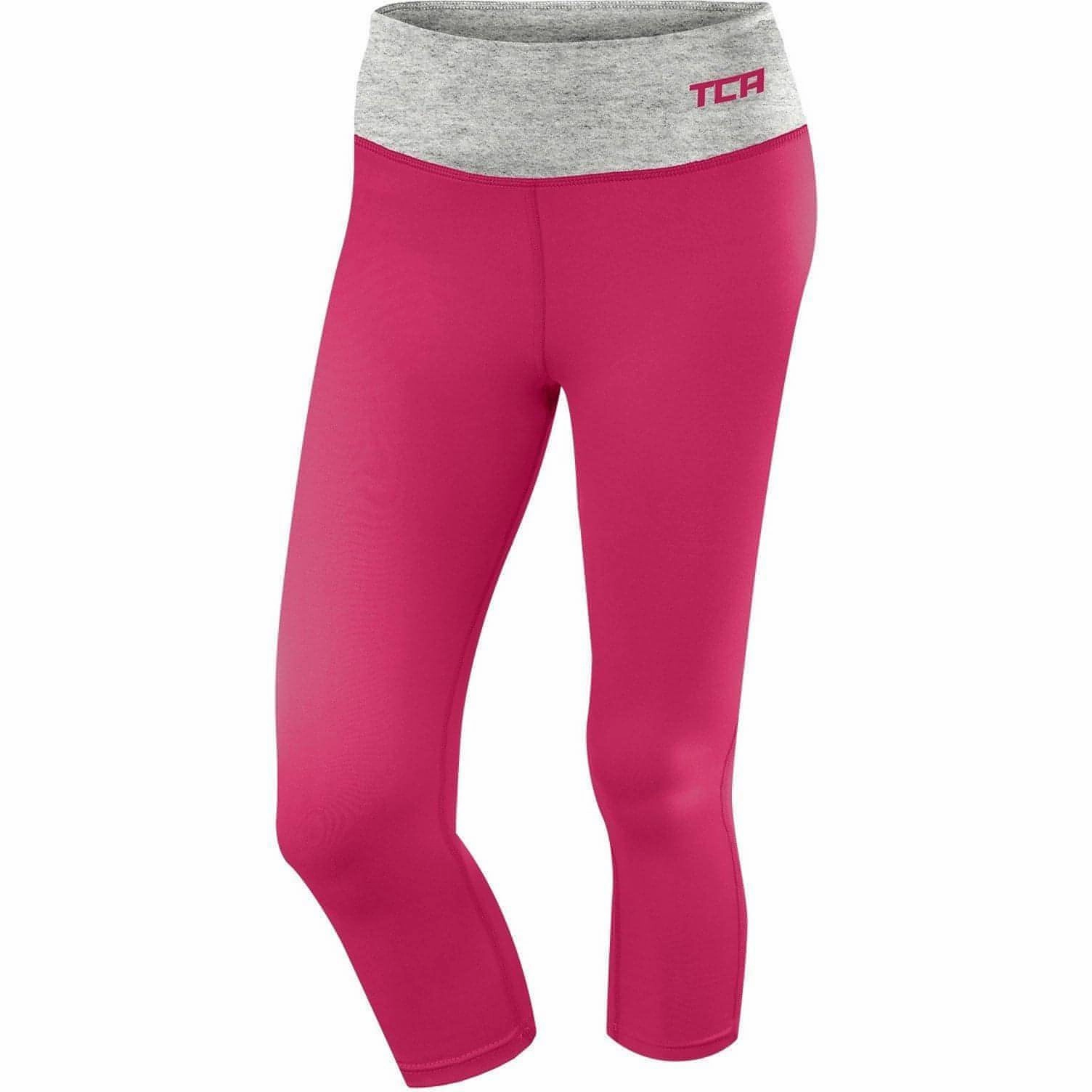 TCA Pro Performance Supreme Womens 3/4 Capri Running Tights - Pink Stretch Panels
