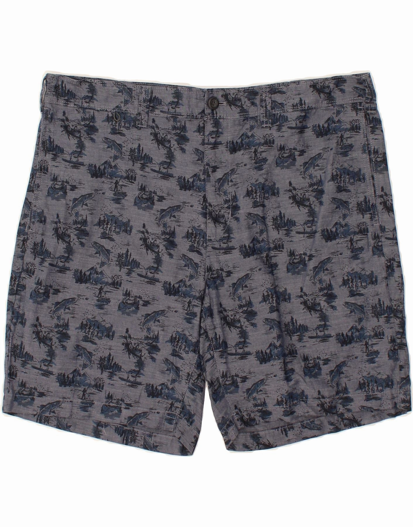 Gym Wear EDDIE BAUER Mens Abstract Pattern Chino Shorts W38 XL Navy Blue Cotton