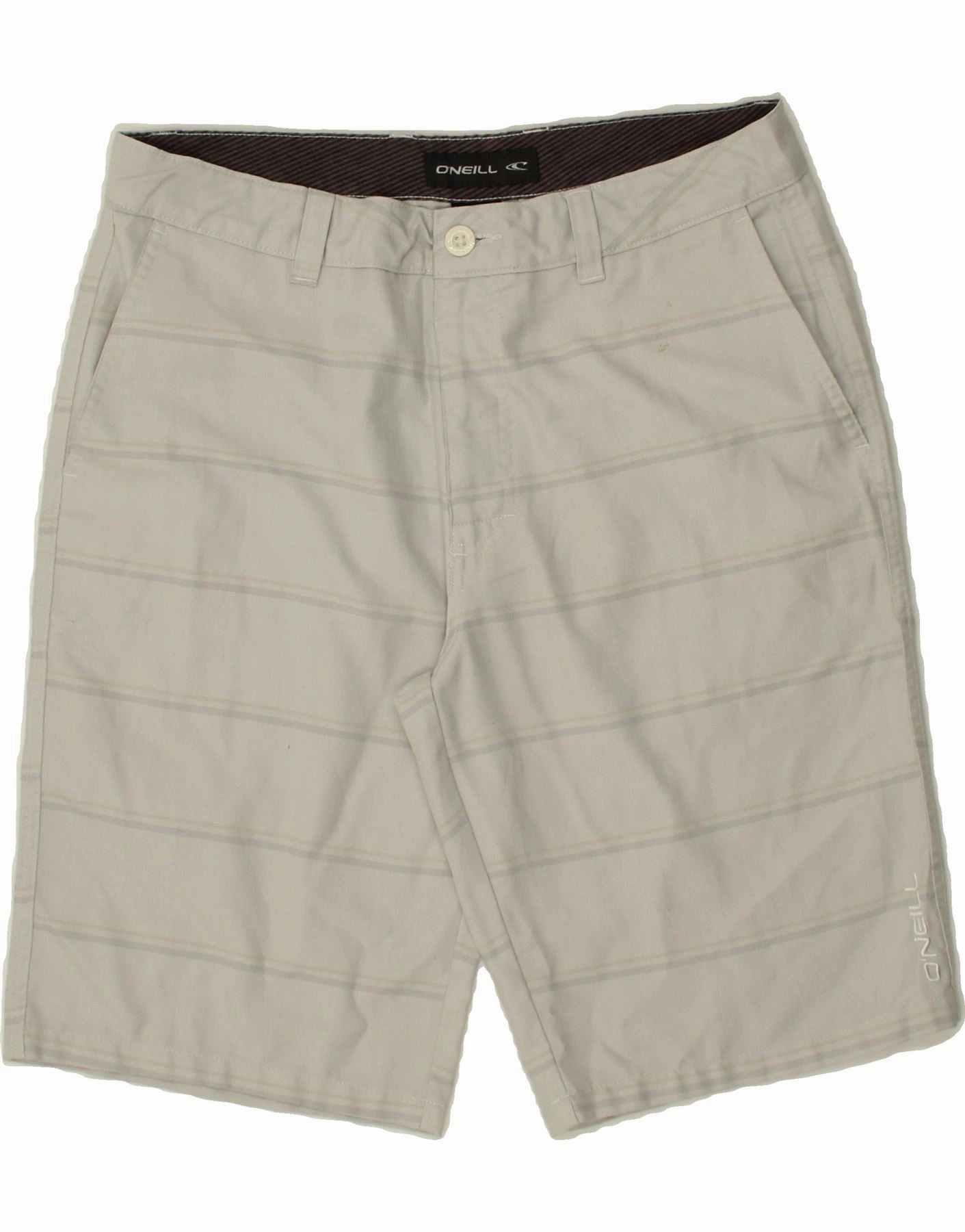 Tight Fit O'NEILL Mens Chino Shorts W30 Medium Grey Striped Polyester