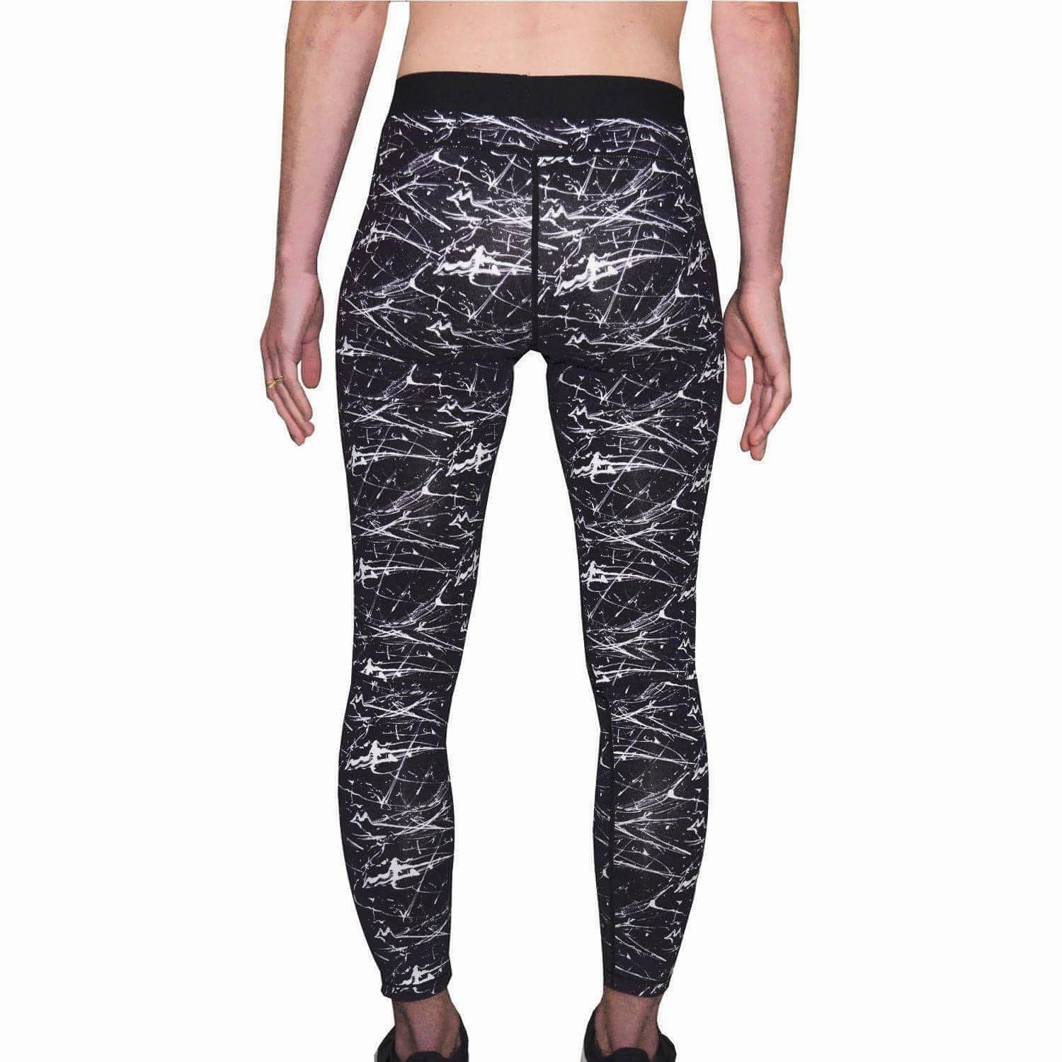 More Mile Go For It Printed Womens Long Running Tights - Black Tagless Design