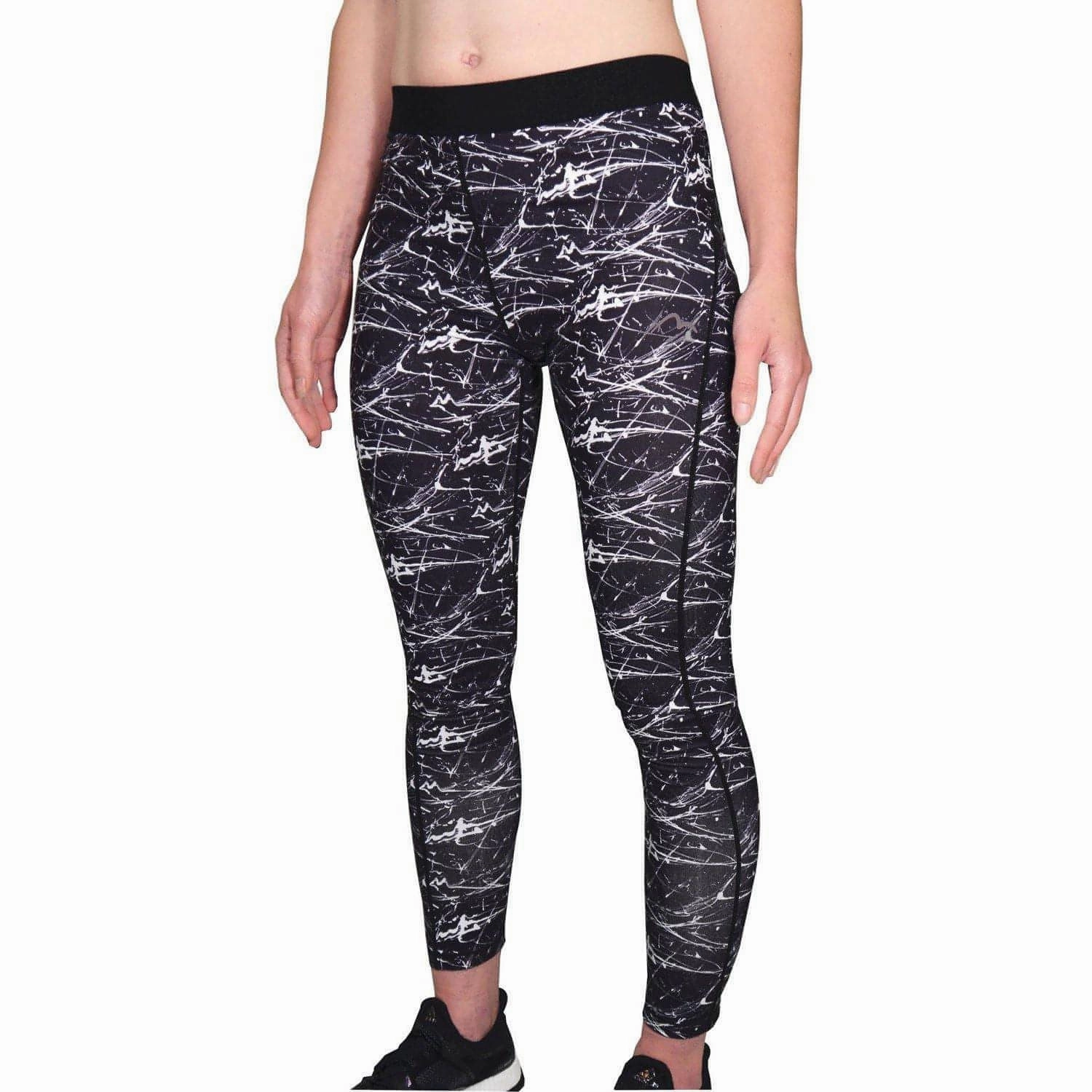 Dance Studio Mesh Panel More Mile Go For It Printed Womens Long Running Tights - Black