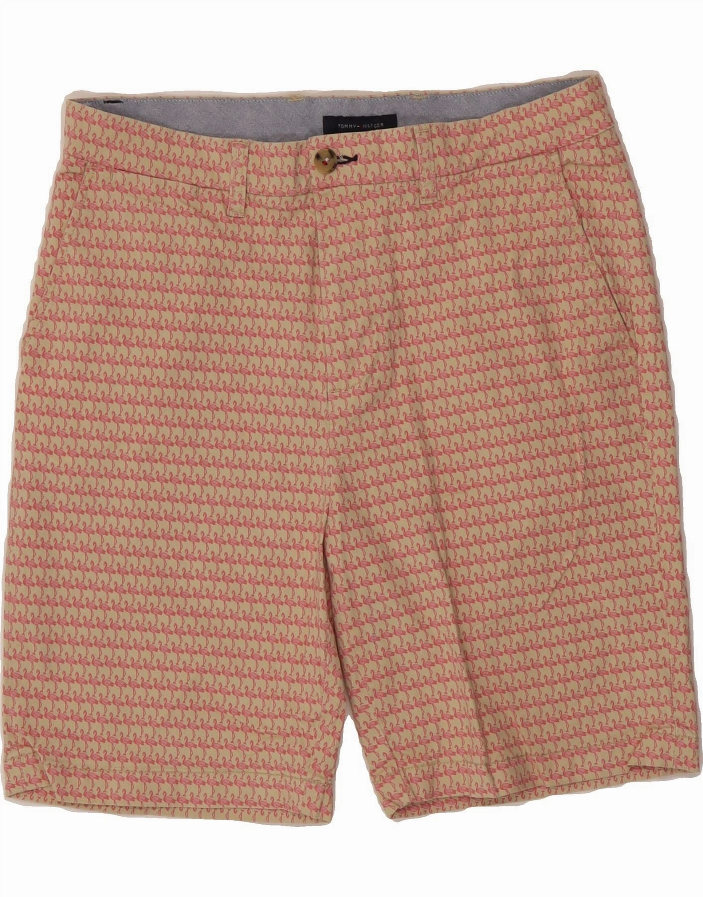 TOMMY HILFIGER Mens Abstract Pattern Chino Shorts W34 Large Beige Cotton WindResistantWeave