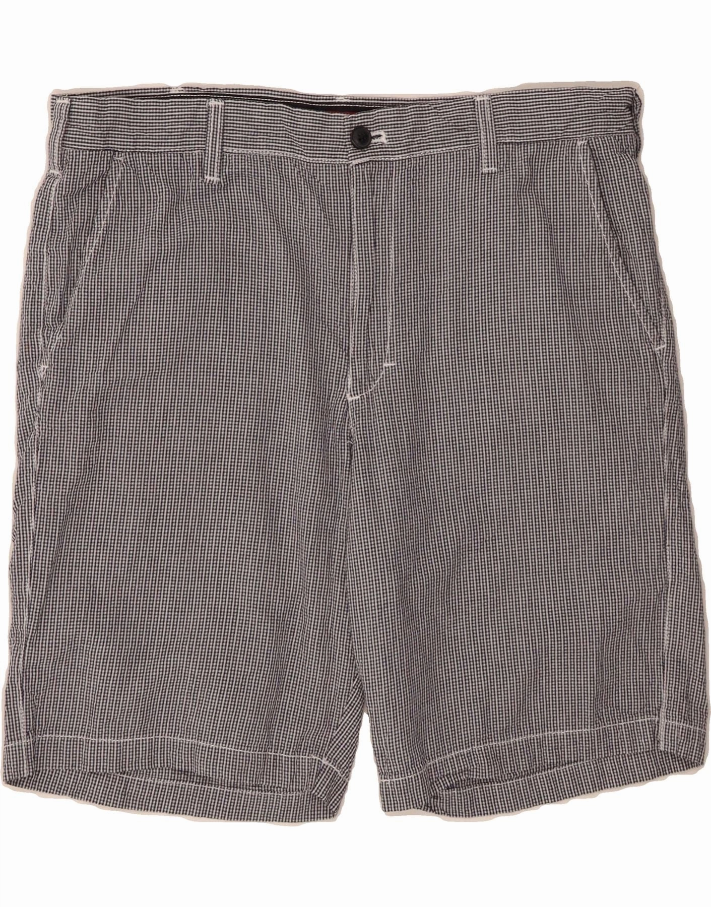 IZOD Mens Chino Shorts W36 Large Black Gingham Cotton music event look