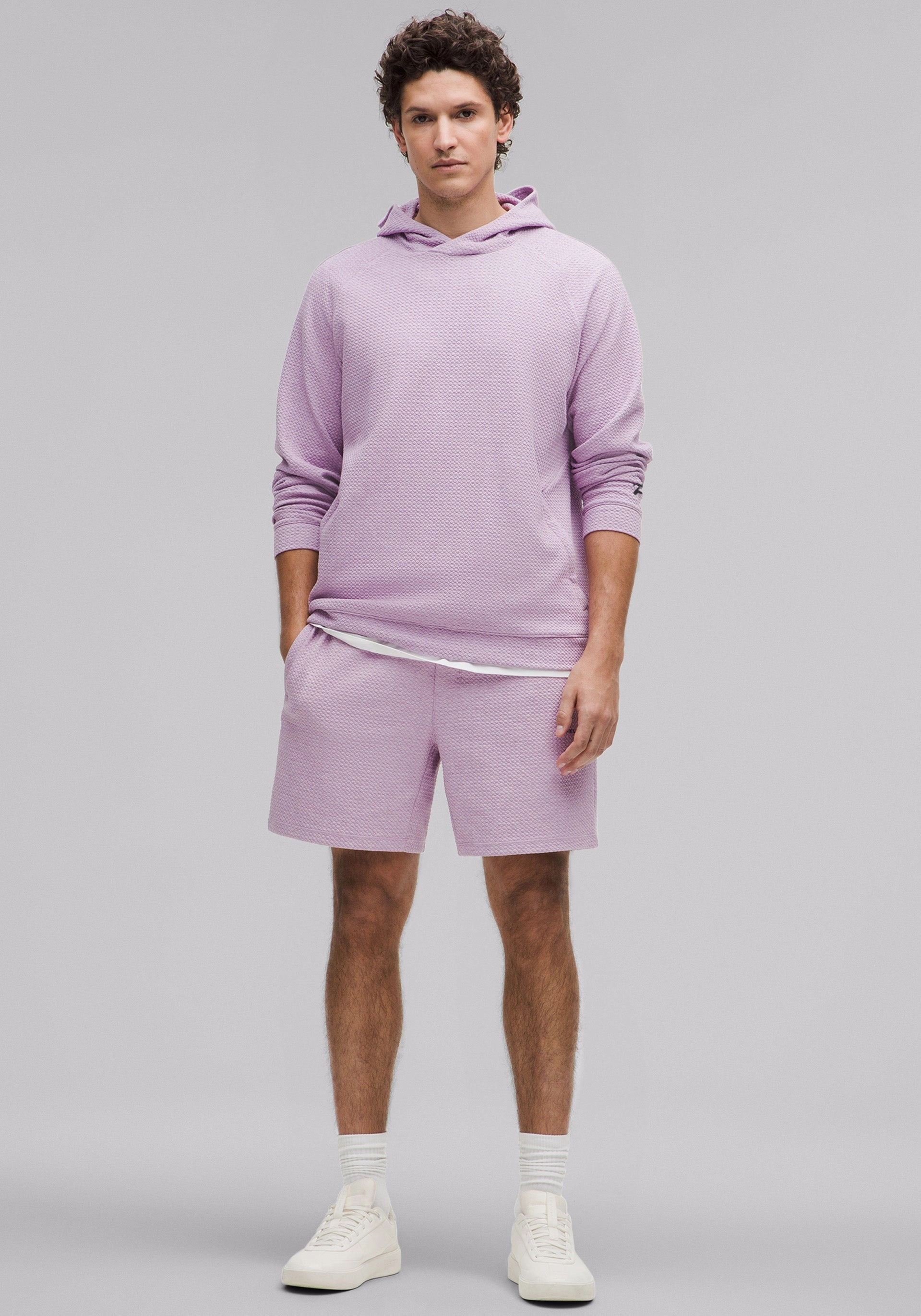 Leather Look Freedom Stretch Textured Double-Knit Cotton Hoodie and Short Set