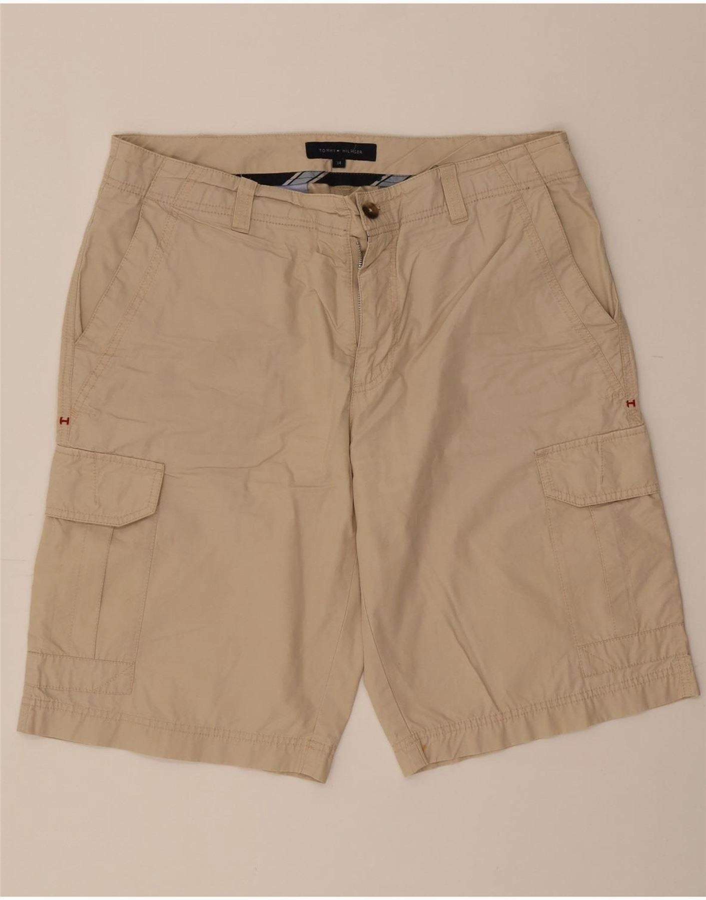 Athletic Wear No Ride Up Design TOMMY HILFIGER Mens Cargo Shorts W34 Large Beige Cotton