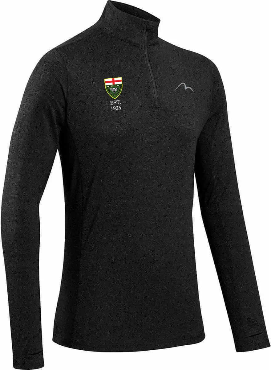 More Mile Core ESAA Half Zip Long Sleeve Mens Running Top - Black short sleeved Rayon blend