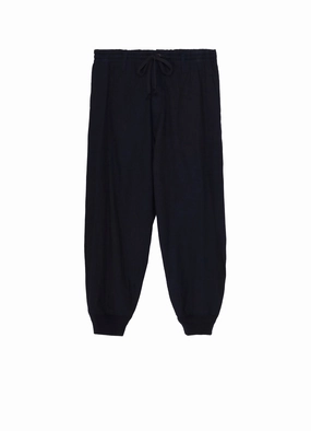 INDIGO DYED COTTON TWILL RIBBED HEM PANTS Body-Hugging Fit
