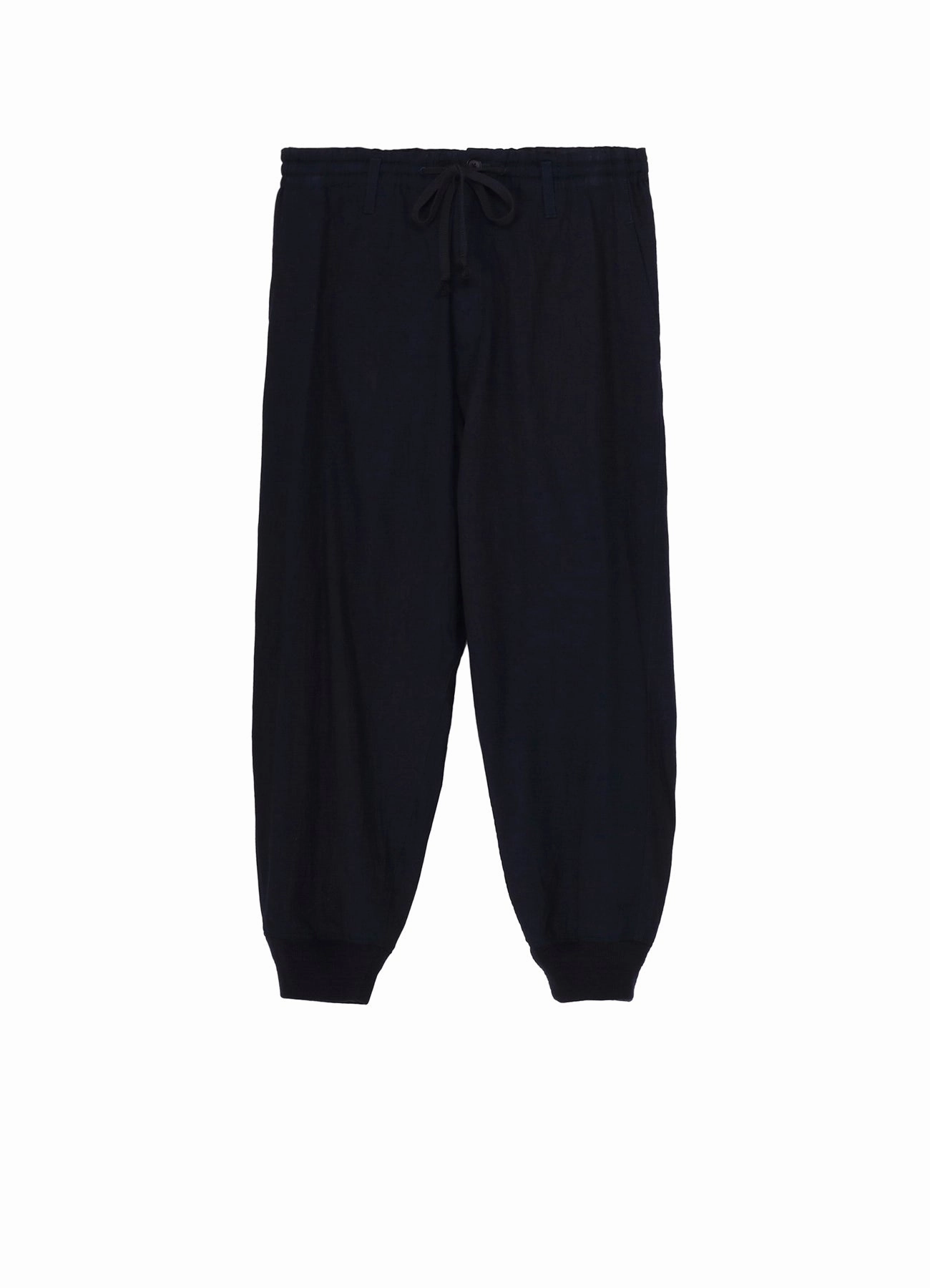 INDIGO DYED COTTON TWILL RIBBED HEM PANTS Body-Hugging Fit