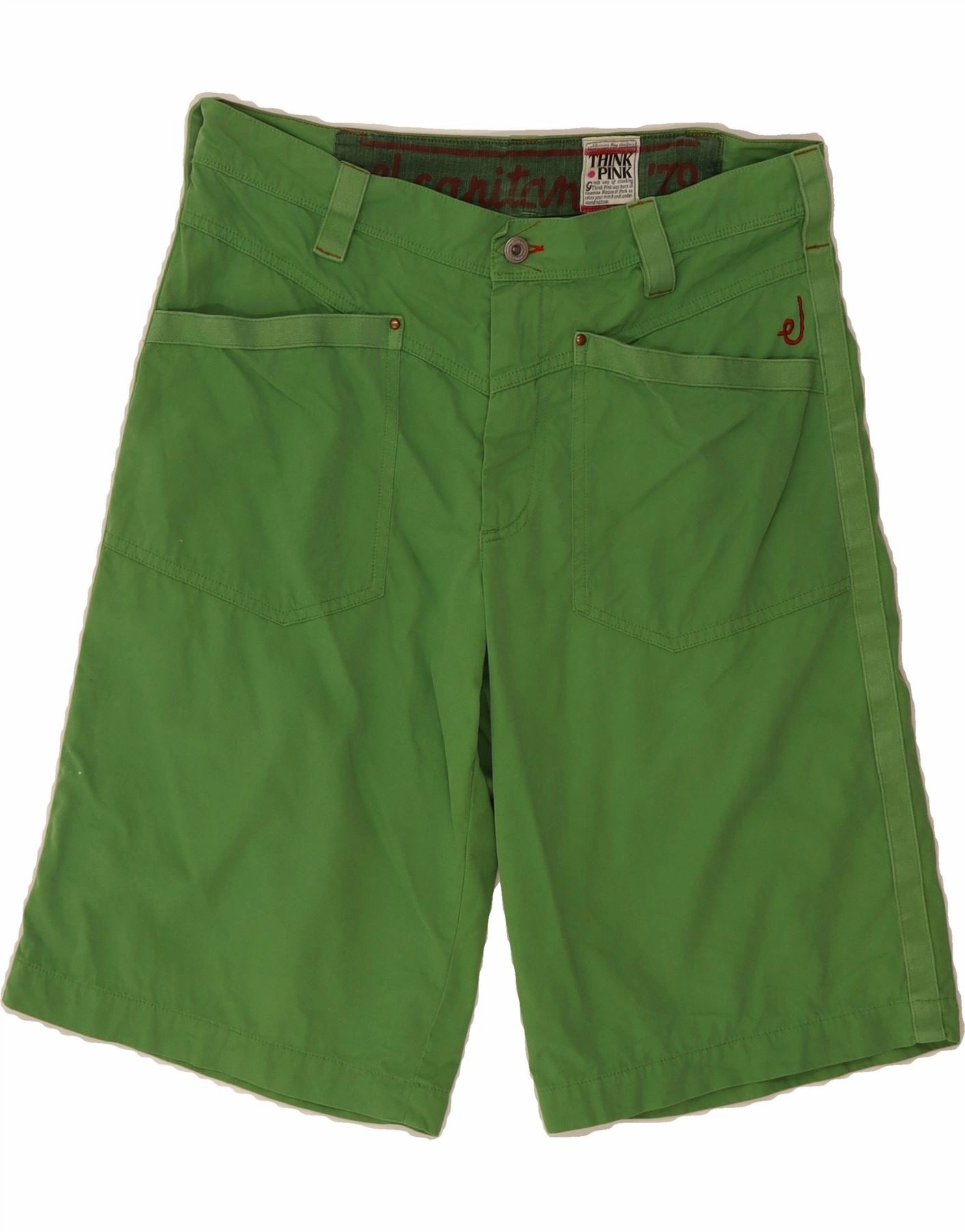 THINK PINK Mens Casual Shorts IT 48 Medium W34 Green Cotton Chill Style