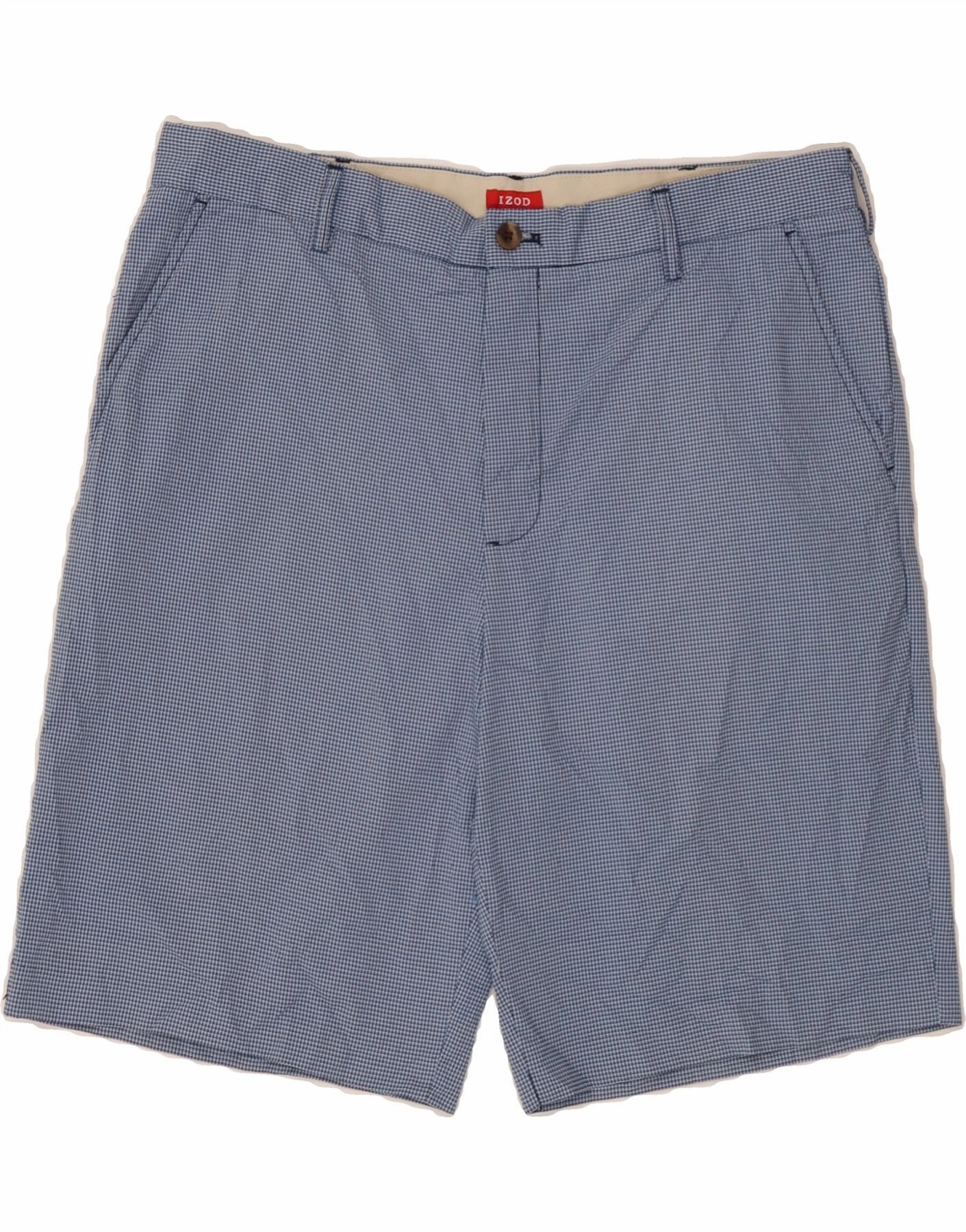 Eco Friendly Dye Process IZOD Mens Chino Shorts 38 XL  Blue Check Polyester