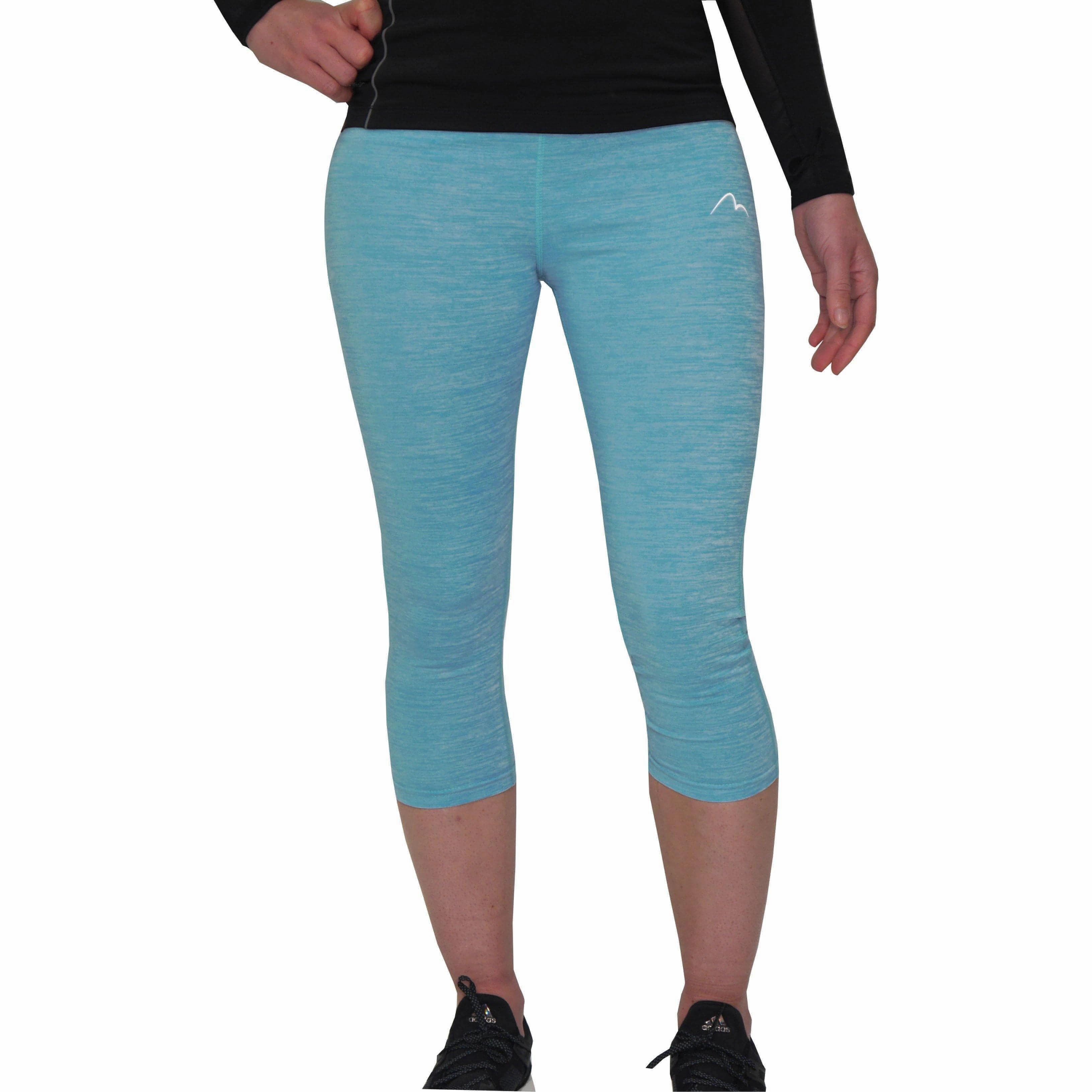 More Mile Heather Womens 3/4 Capri Running Tights - Blue Perfect for Yoga Gentle Fit