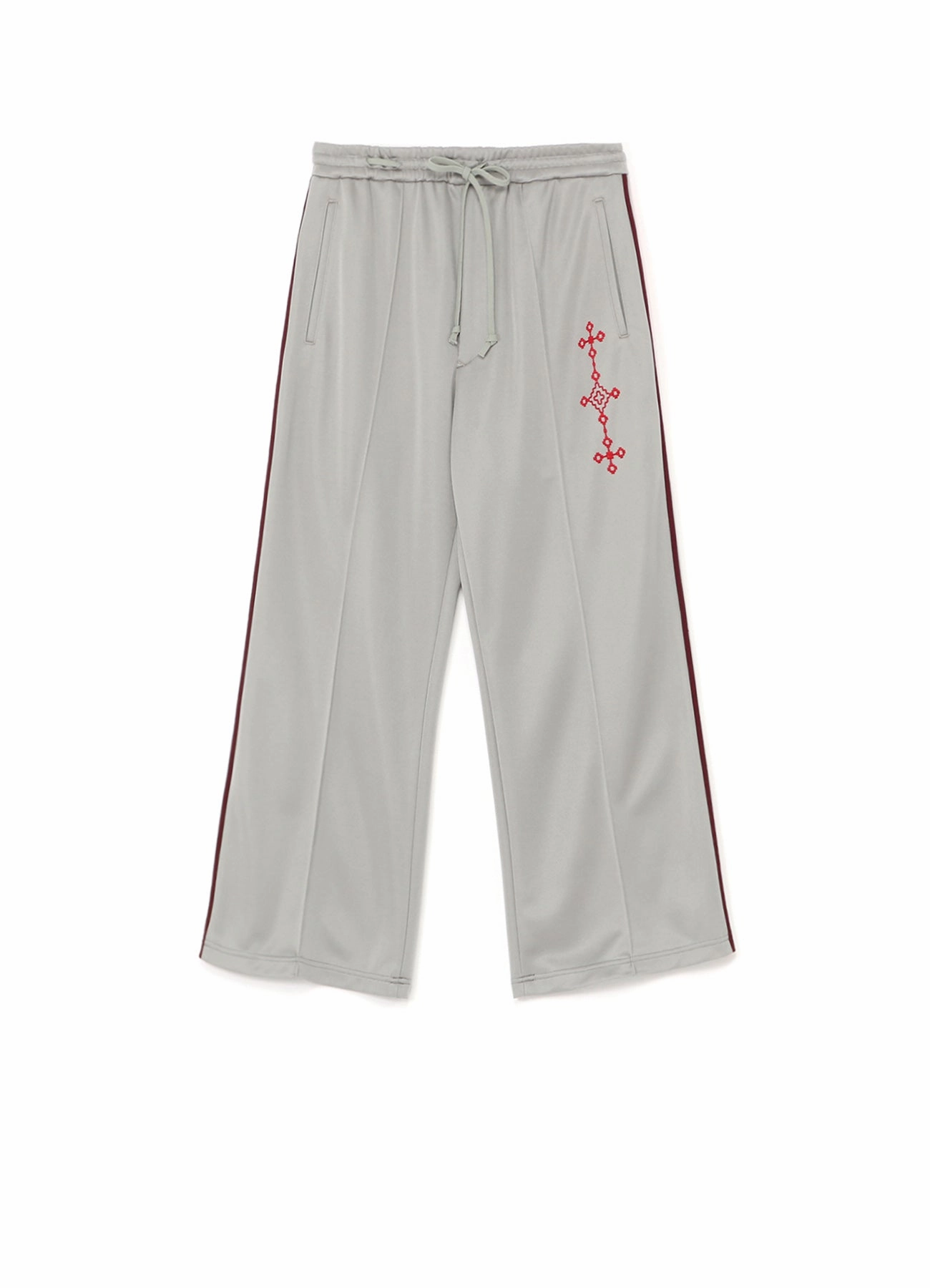 Laser Cut Edges Soft Feel PE/SMOOTH JERSEY GEOMETRIC PATTERN EMBROIDERY SIDE TAPE LINE FLARE PANTS