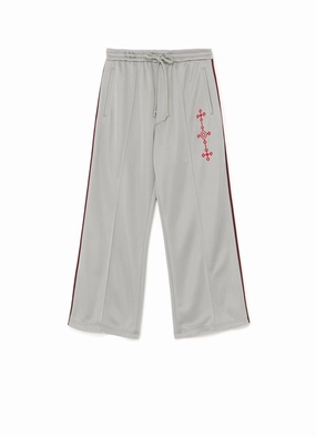 Laser Cut Edges Soft Feel PE/SMOOTH JERSEY GEOMETRIC PATTERN EMBROIDERY SIDE TAPE LINE FLARE PANTS
