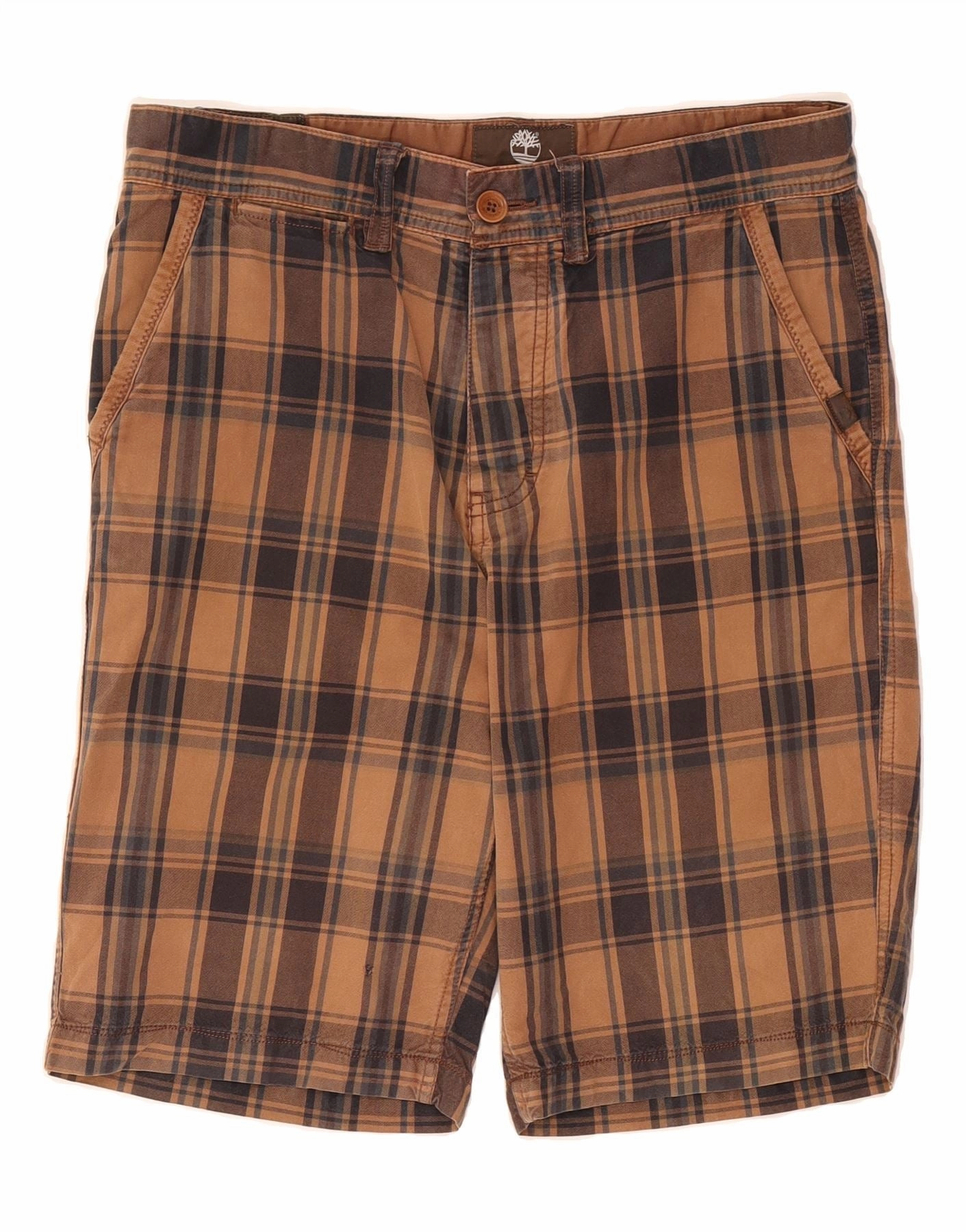 TIMBERLAND Mens Coupe Standard Chino Shorts W30 Medium Brown Check Fashion Fit Stretch Flex