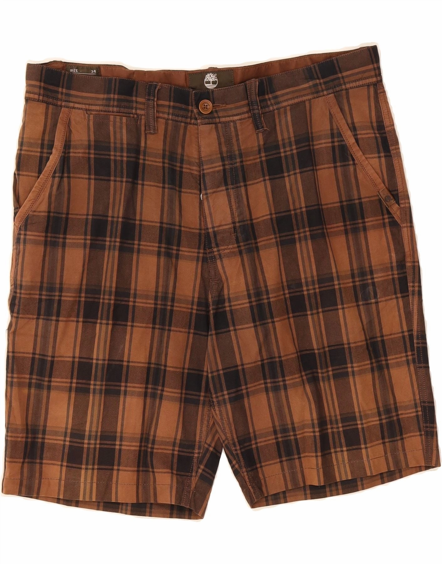 TIMBERLAND Mens Coupe Standard Chino Shorts W34 Large Brown Check Mother's Day gift Double Layered Construction