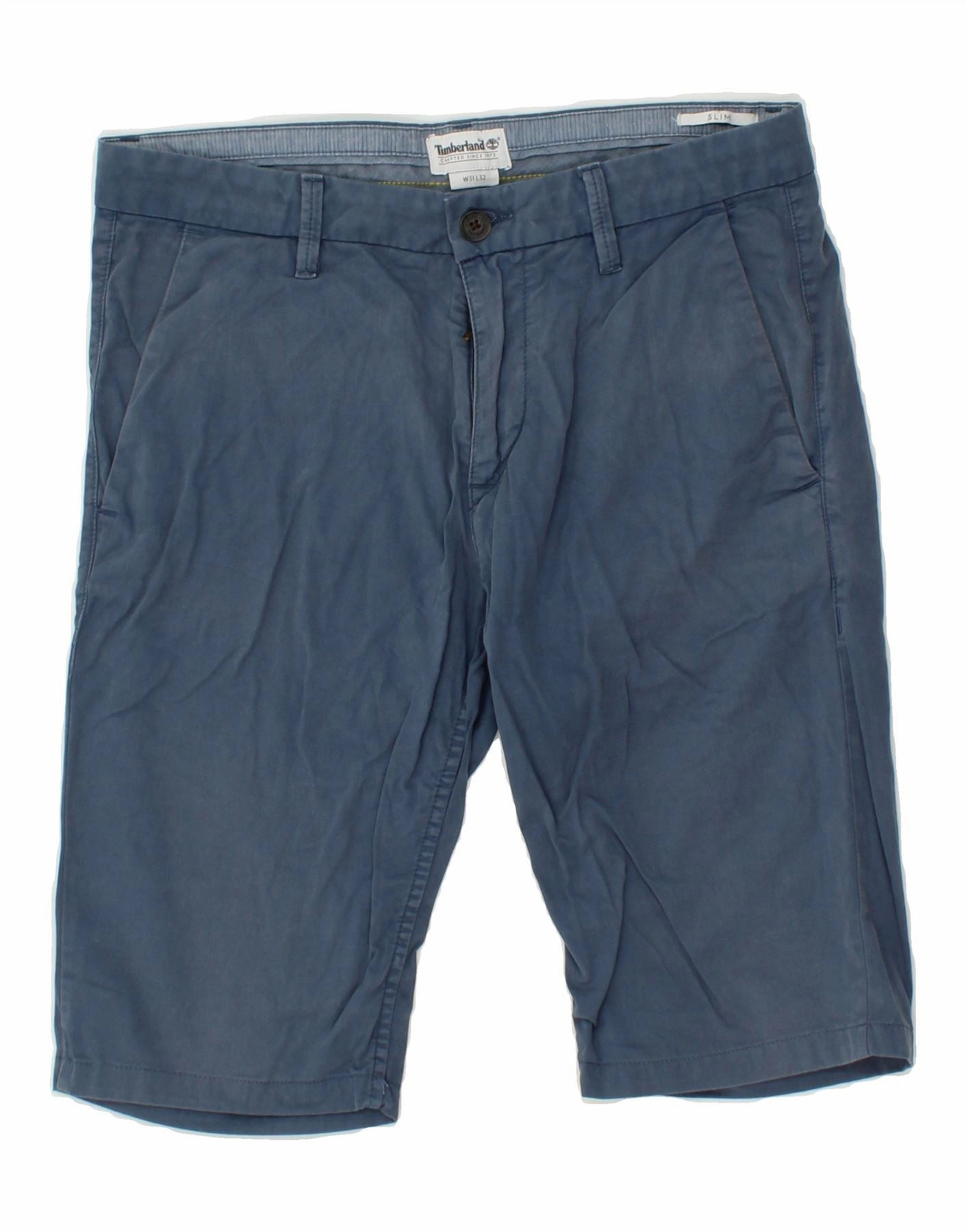TIMBERLAND Mens Slim Chino Shorts W31 Medium Blue Cotton Double Needle Stitching