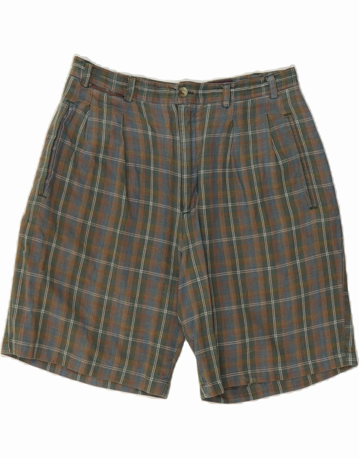 TIMBERLAND Mens Weathergear Chino Shorts W31 Medium Green Check Cotton Flex Motion