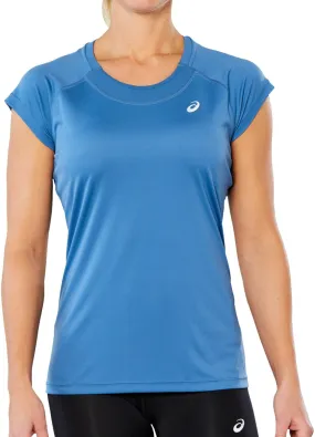 Asics Cap Short Sleeve Womens Running Top - Blue Weekend Wear Modern Comfort Style