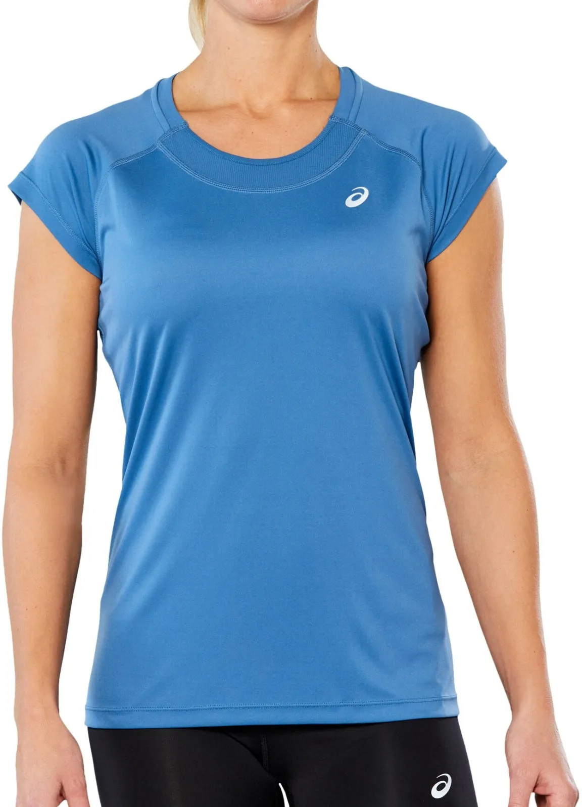 Asics Cap Short Sleeve Womens Running Top - Blue Weekend Wear Modern Comfort Style