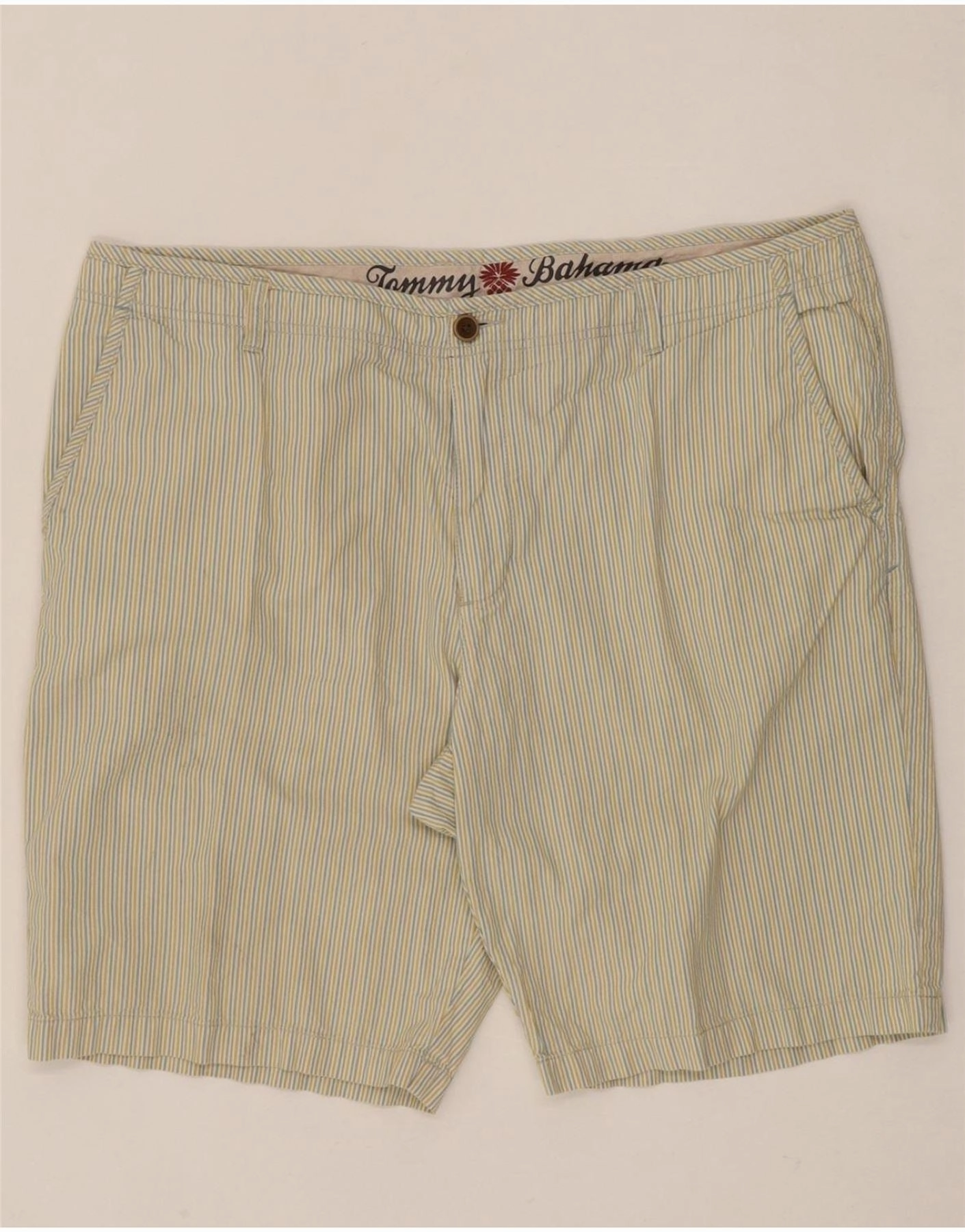 TOMMY BAHAMA Mens Chino Shorts W38 XL Yellow Striped Cotton Quick Pocket Access
