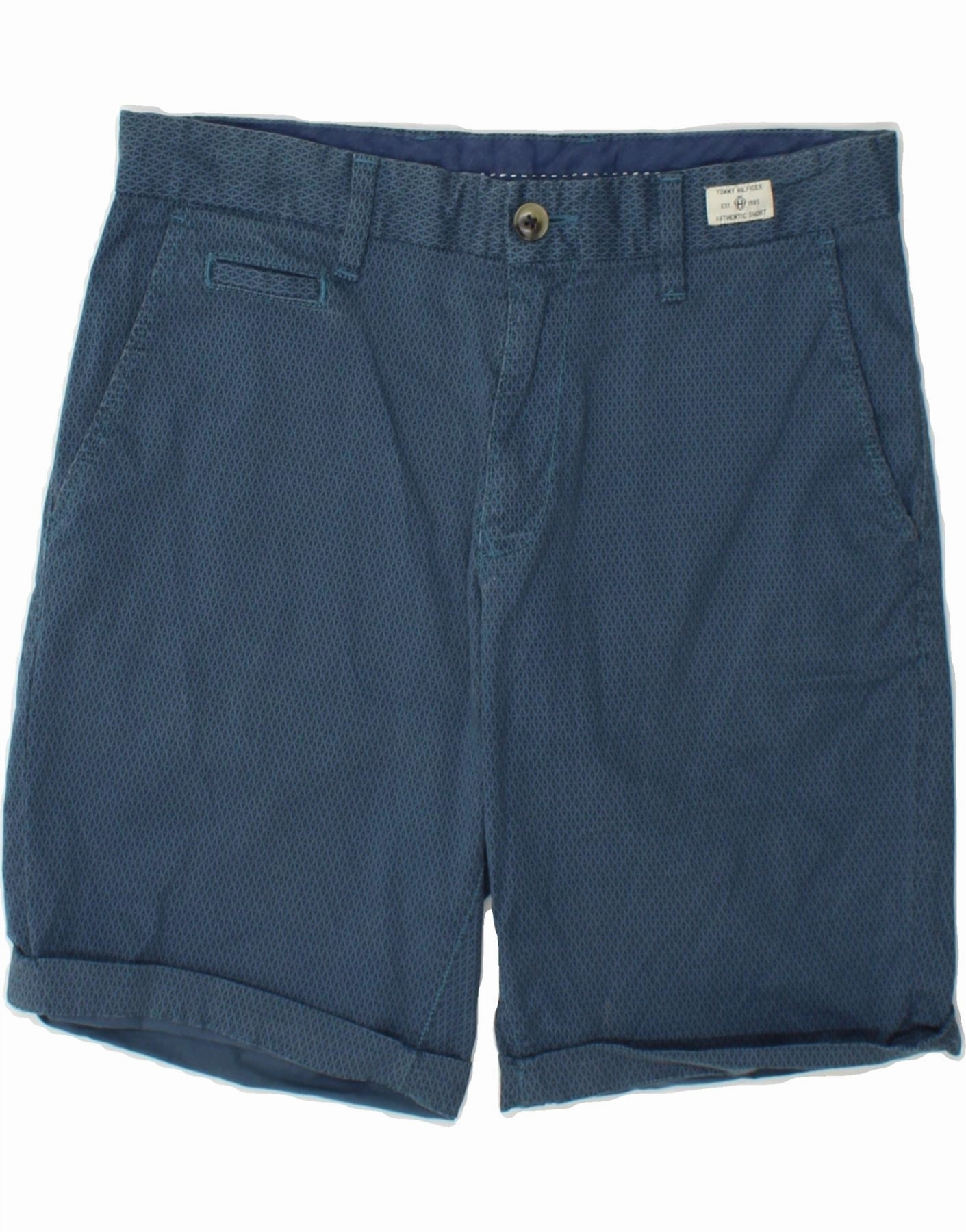 Beach Ready TOMMY HILFIGER Mens Chino Shorts W30 Medium  Navy Blue Geometric Cotton