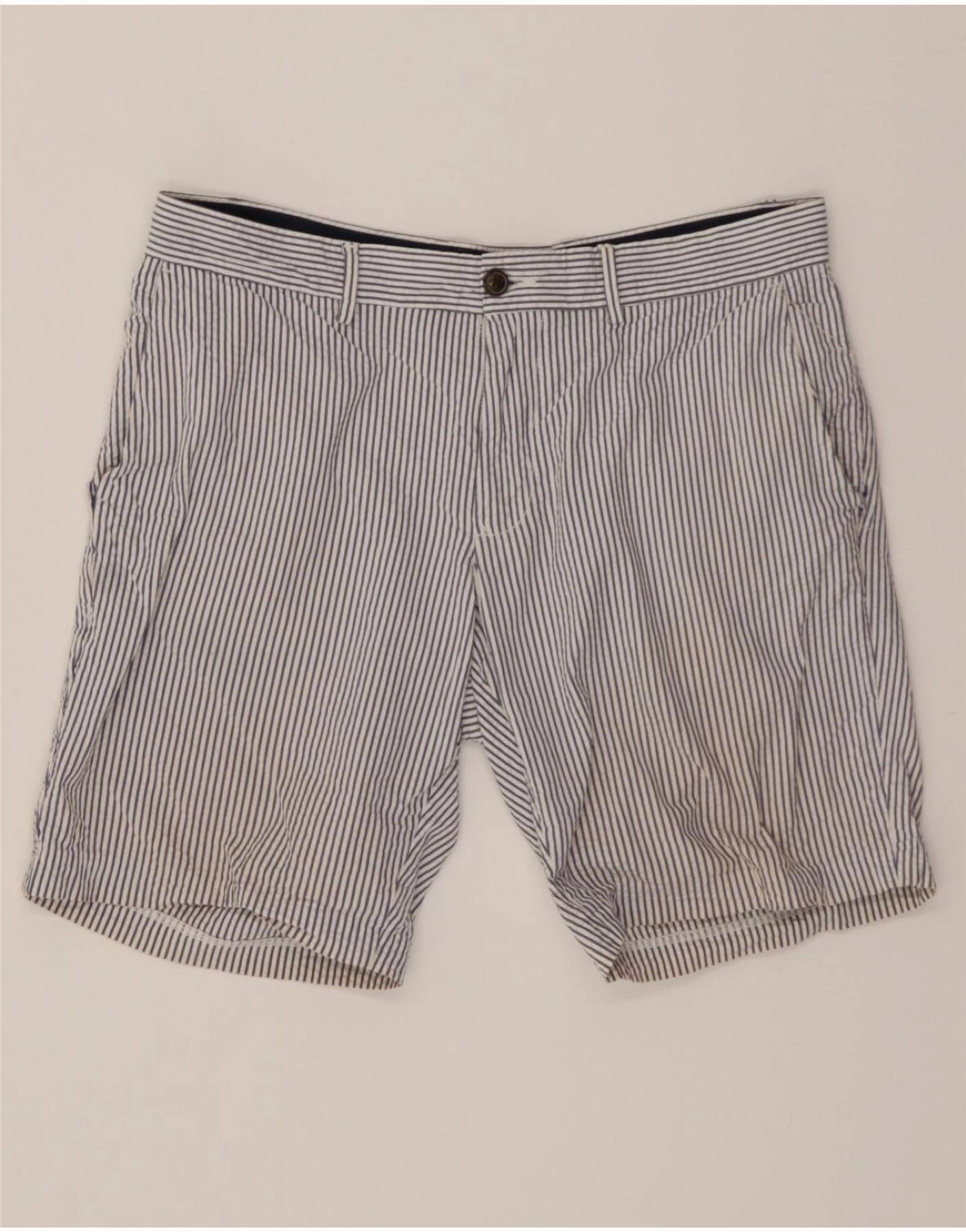 TOMMY HILFIGER Mens Chino Shorts W34 Large Navy Blue Pinstripe Cotton Minimal Comfort