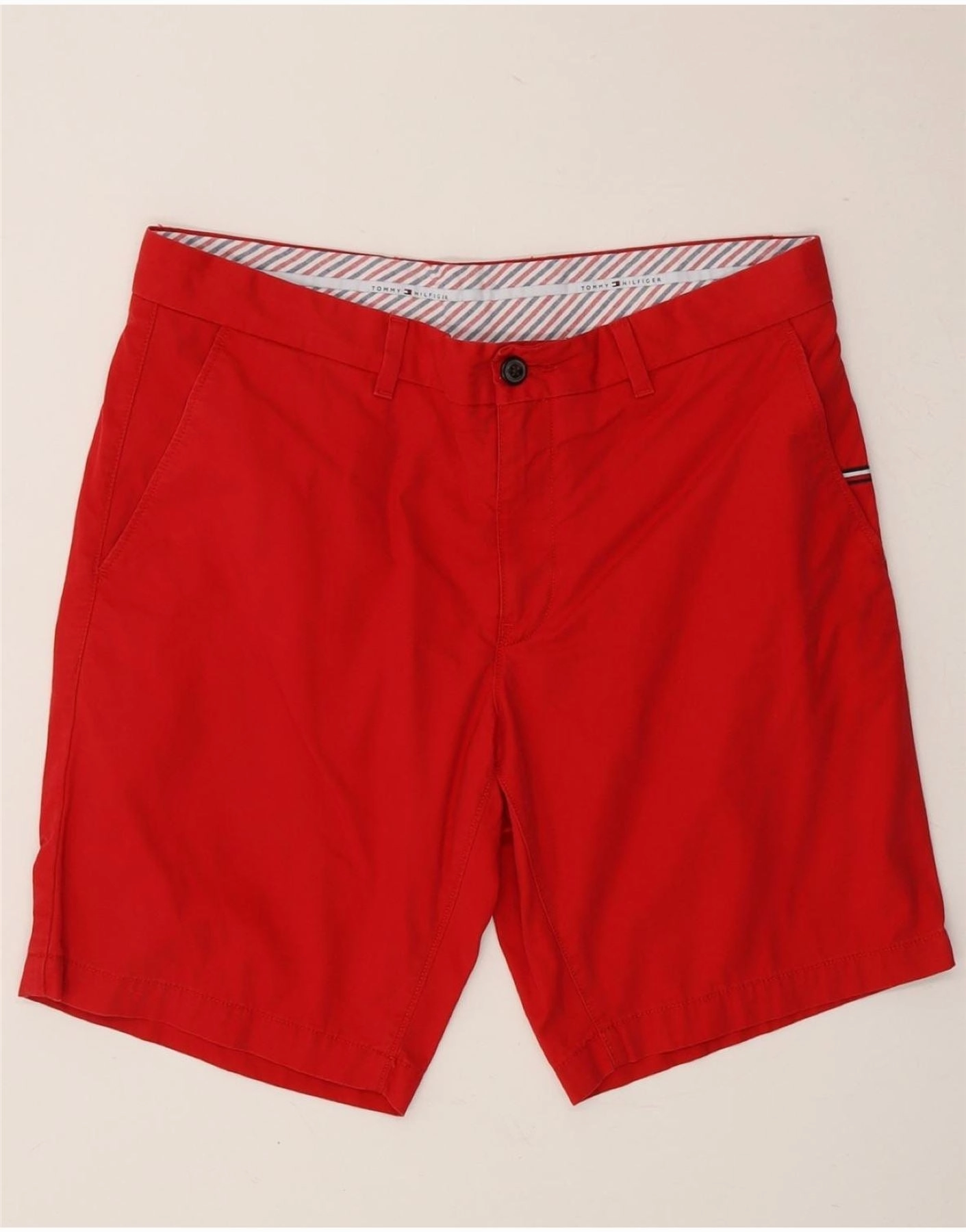 DurableStitching Pre Shrunk Cotton Blend TOMMY HILFIGER Mens Chino Shorts W34 Large Red Cotton