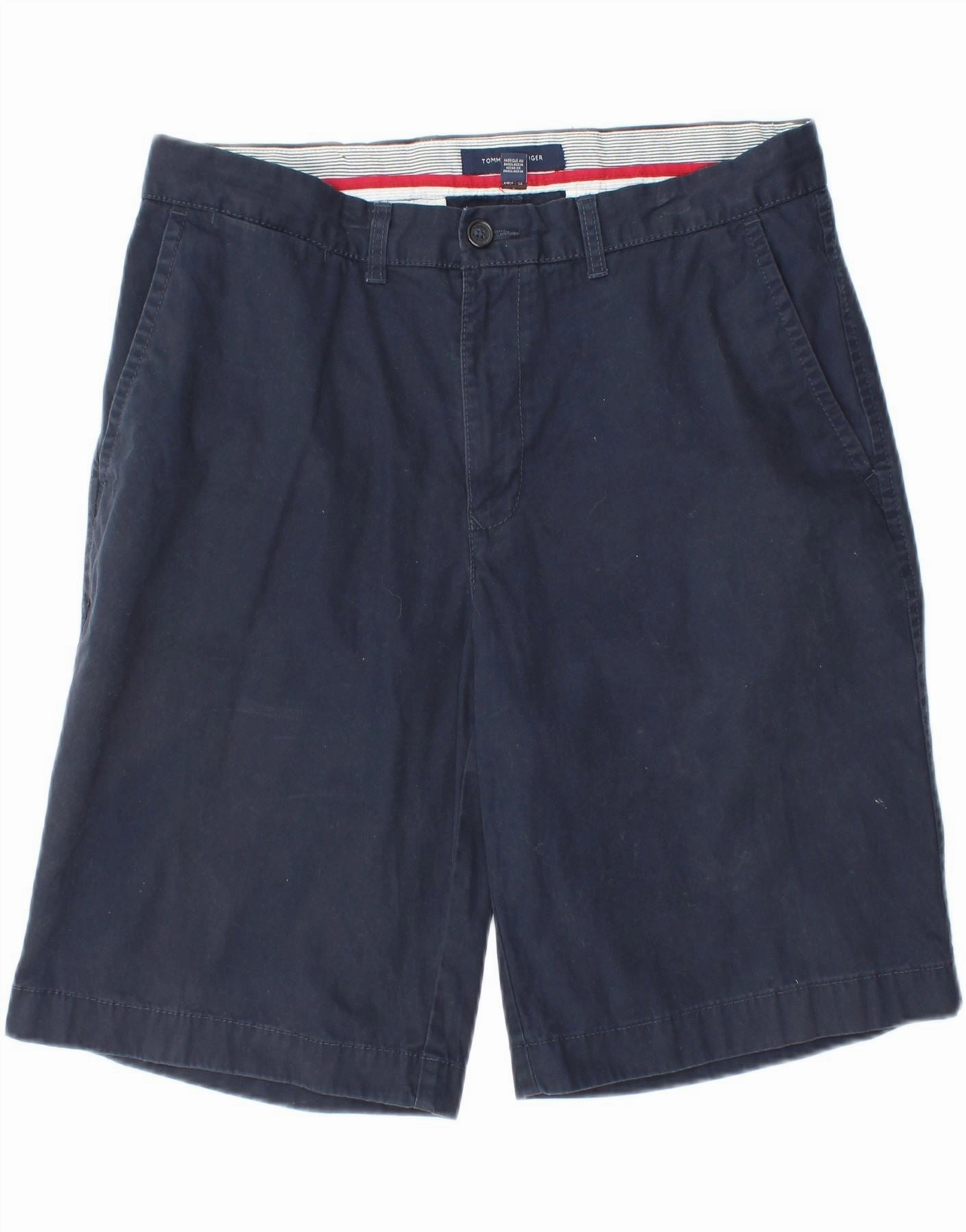 Fashion Fit TOMMY HILFIGER Mens Chino Shorts W35 Large  Navy Blue Cotton