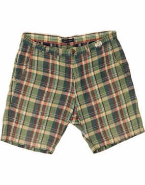 TOMMY HILFIGER Mens Chino Shorts W36 Large Green Check Linen volleyball outfit Functional Fit
