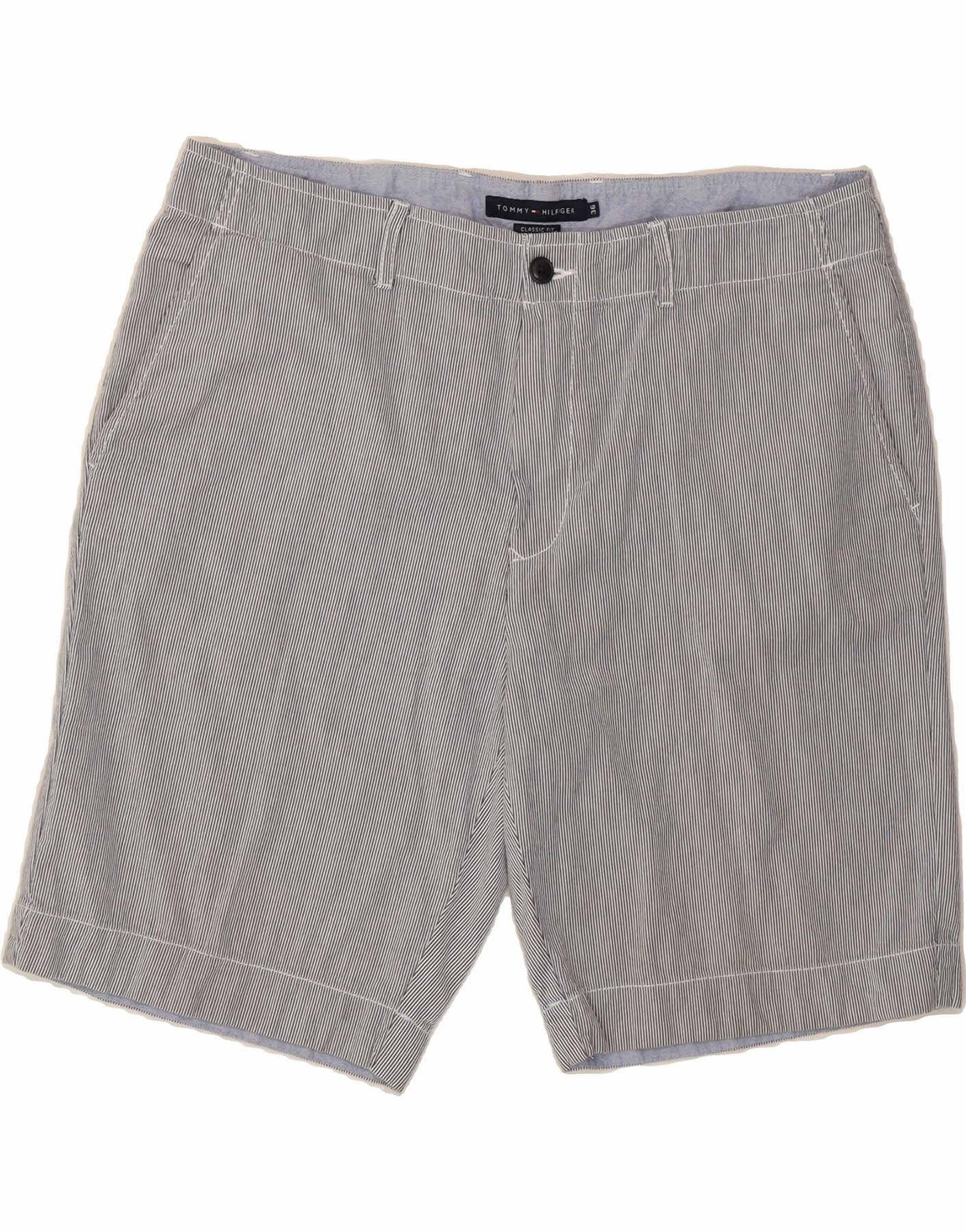 Performance Stretch Durable Weave Fabric TOMMY HILFIGER Mens Chino Shorts W36 Large  Navy Blue Pinstripe