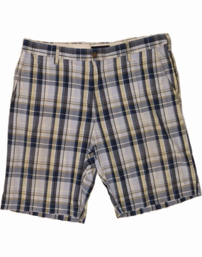 TOMMY HILFIGER Mens Chino Shorts W40 XL Navy Blue Check Cotton Quick Comfort
