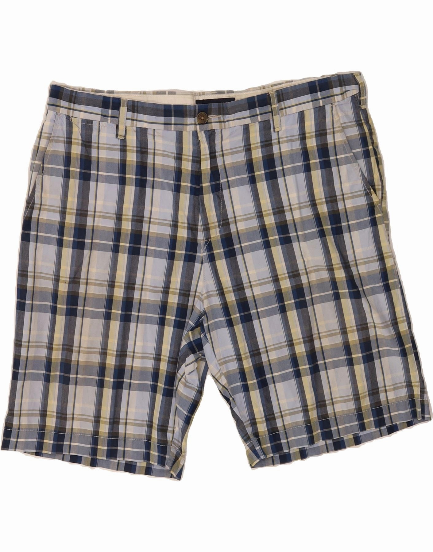 TOMMY HILFIGER Mens Chino Shorts W40 XL Navy Blue Check Cotton Quick Comfort