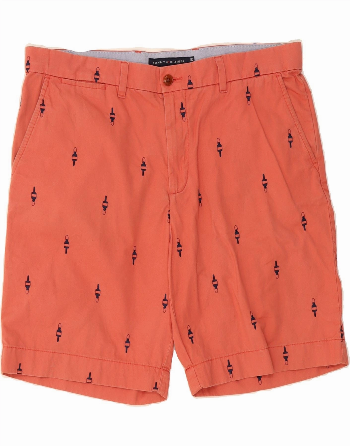 TOMMY HILFIGER Mens Classic Fit Chino Shorts W36 Large  Orange Spotted Light Comfort Teflon Coated Finish