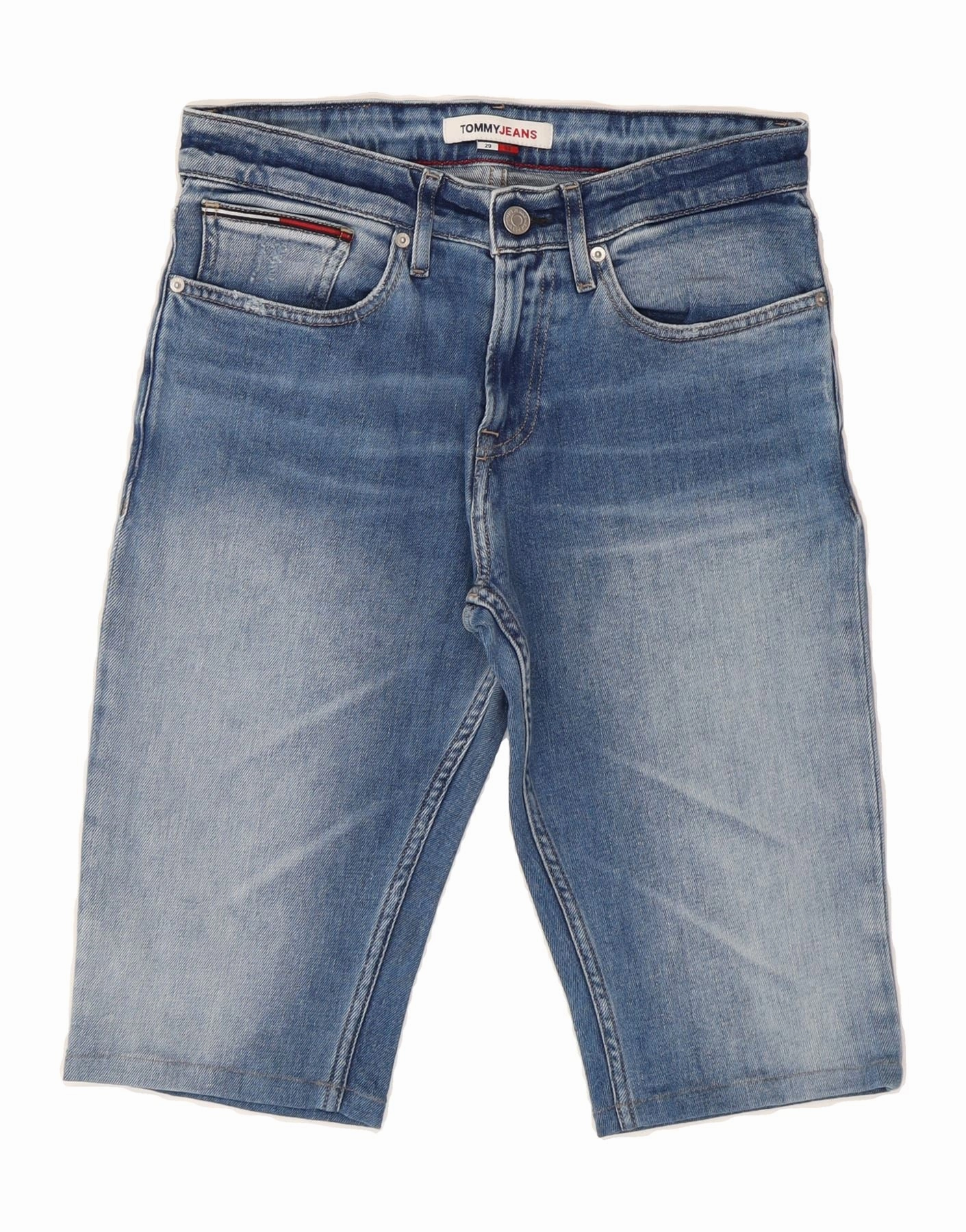 TOMMY HILFIGER Mens Denim Shorts W29 Small  Blue Cotton Adjustable Drawcord Comfortable Motion