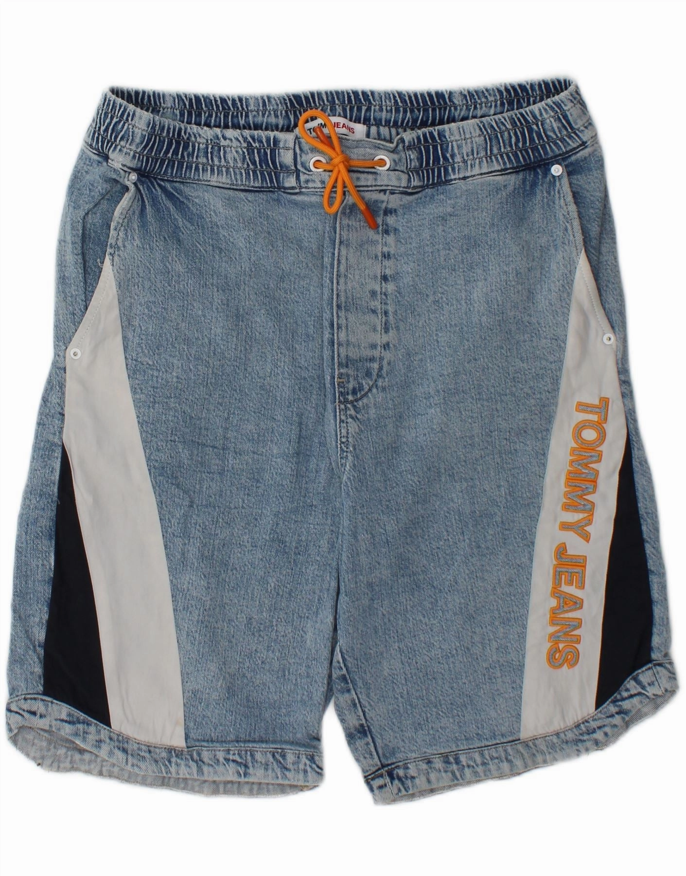 TOMMY HILFIGER Mens Graphic Denim Shorts Medium W32  Blue Colourblock High-waisted quick-dry feature