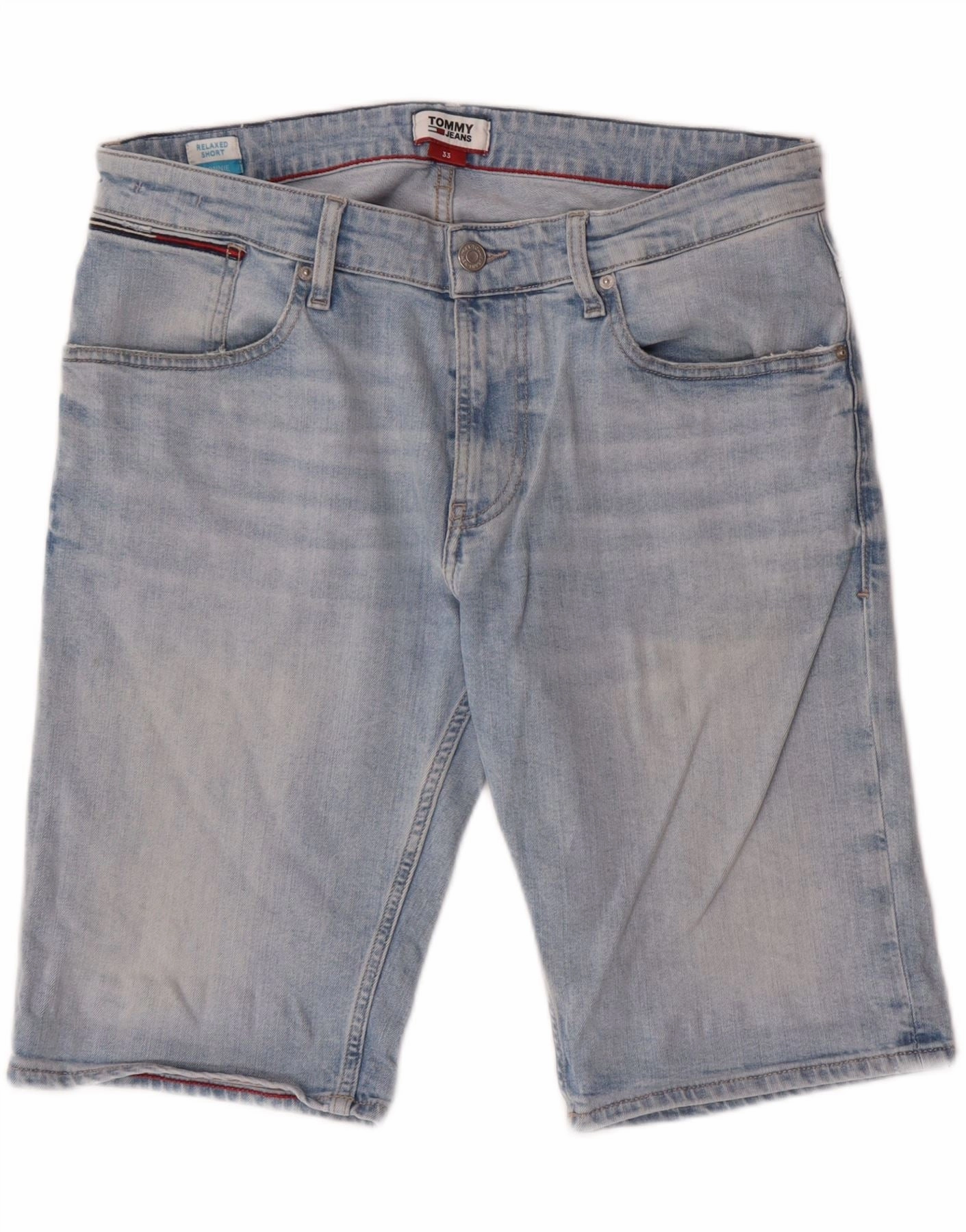 AdjustableDrawstring TOMMY HILFIGER Mens Relaxed Fit Denim Shorts W33 Medium Blue Cotton